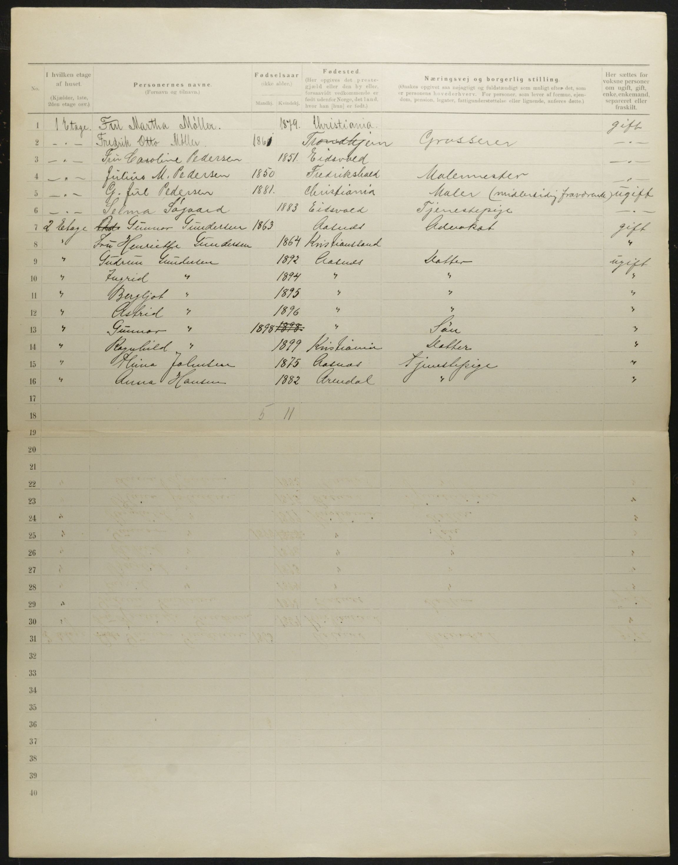 OBA, Municipal Census 1901 for Kristiania, 1901, p. 1115