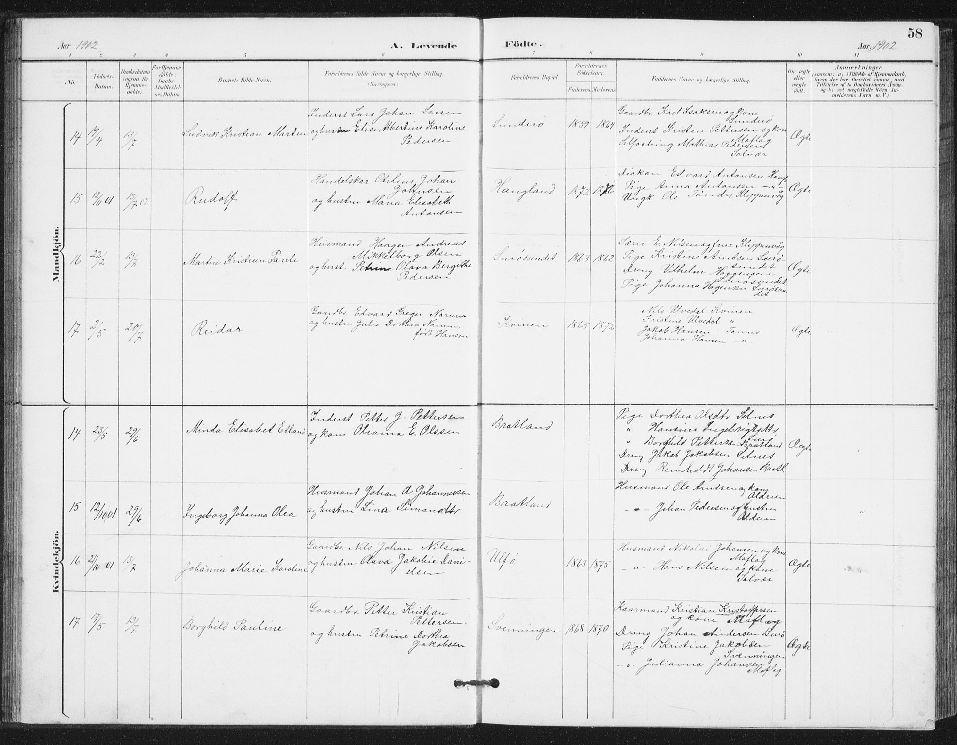 Ministerialprotokoller, klokkerbøker og fødselsregistre - Nordland, AV/SAT-A-1459/839/L0573: Parish register (copy) no. 839C03, 1892-1917, p. 58