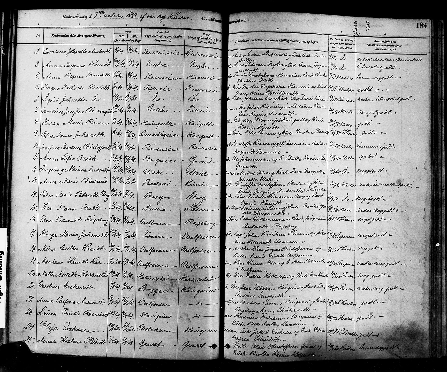 Eiker kirkebøker, AV/SAKO-A-4/F/Fb/L0001: Parish register (official) no. II 1, 1878-1888, p. 184