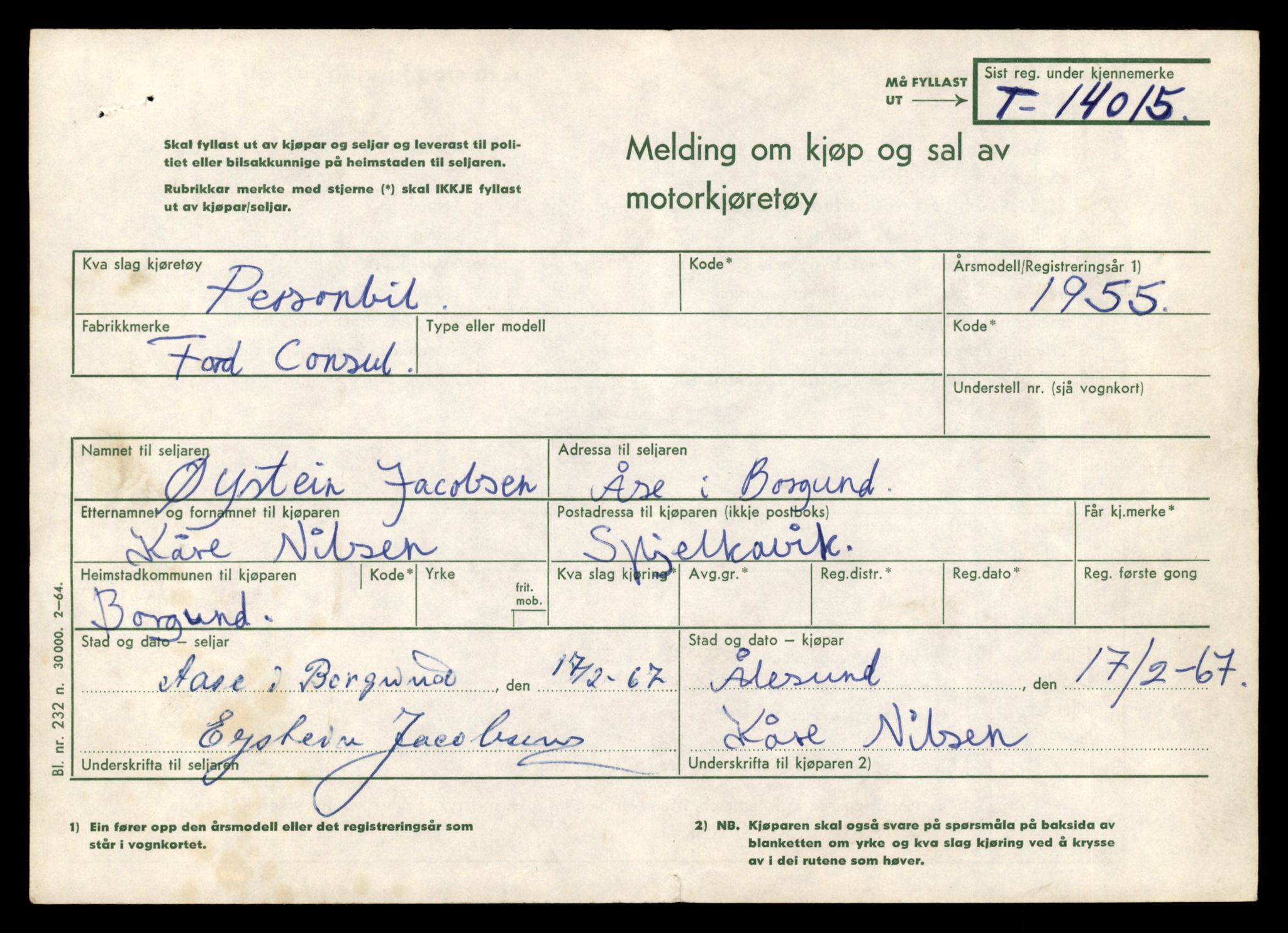 Møre og Romsdal vegkontor - Ålesund trafikkstasjon, AV/SAT-A-4099/F/Fe/L0042: Registreringskort for kjøretøy T 13906 - T 14079, 1927-1998, p. 1585