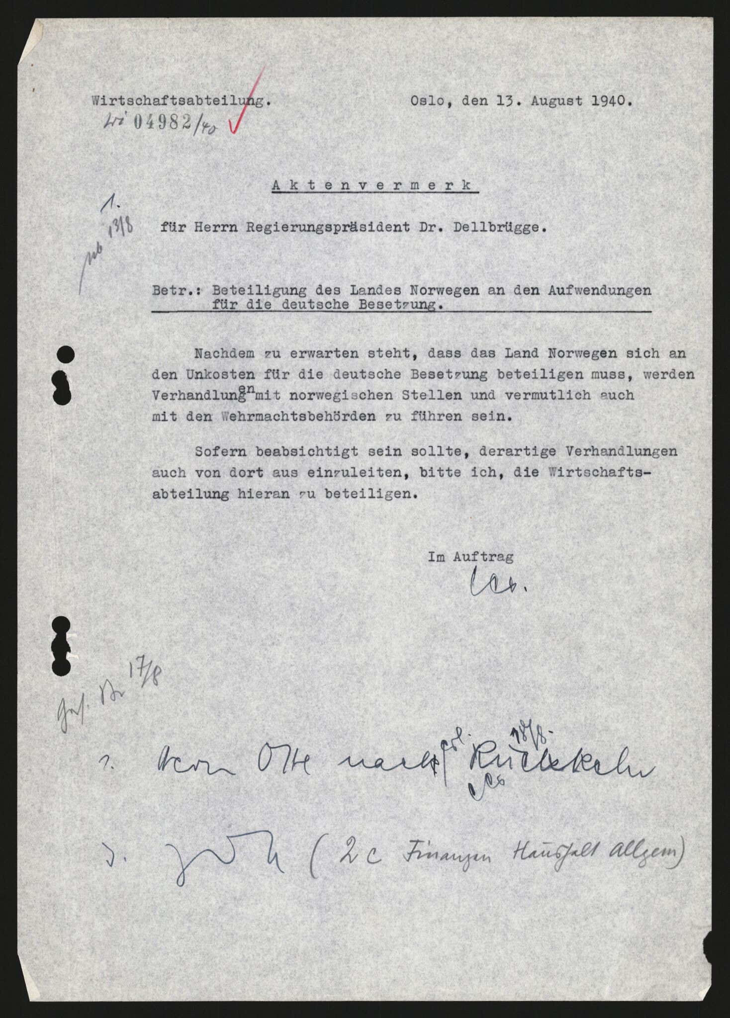 Forsvarets Overkommando. 2 kontor. Arkiv 11.4. Spredte tyske arkivsaker, AV/RA-RAFA-7031/D/Dar/Darb/L0003: Reichskommissariat - Hauptabteilung Vervaltung, 1940-1945, p. 1562