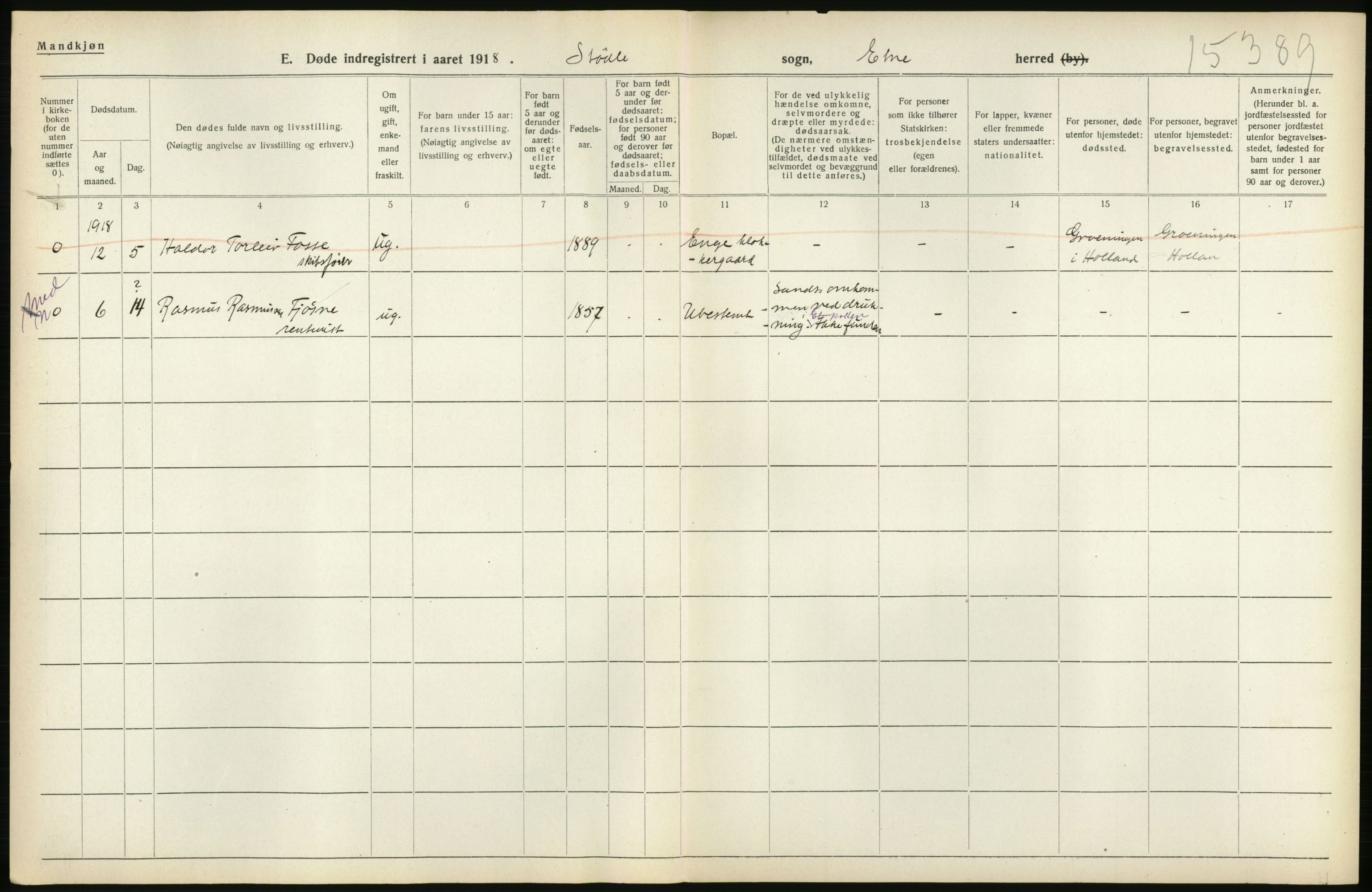 Statistisk sentralbyrå, Sosiodemografiske emner, Befolkning, RA/S-2228/D/Df/Dfb/Dfbh/L0036: Hordaland fylke: Døde., 1918, p. 34