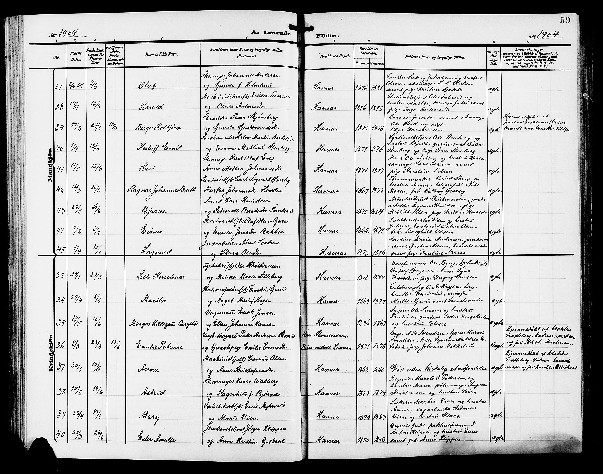 Hamar prestekontor, AV/SAH-DOMPH-002/H/Ha/Hab/L0001: Parish register (copy) no. 1, 1899-1914, p. 59