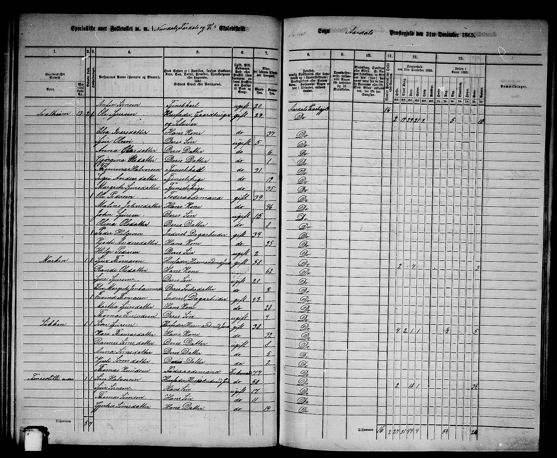 RA, 1865 census for Årdal, 1865, p. 59