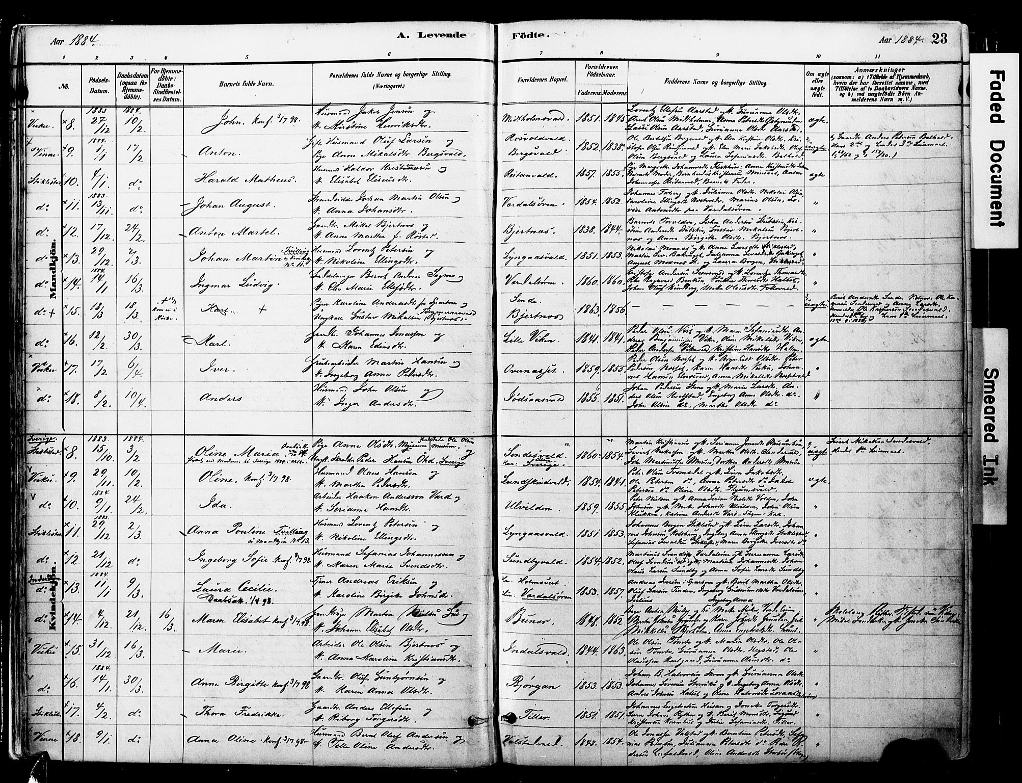 Ministerialprotokoller, klokkerbøker og fødselsregistre - Nord-Trøndelag, SAT/A-1458/723/L0244: Parish register (official) no. 723A13, 1881-1899, p. 23