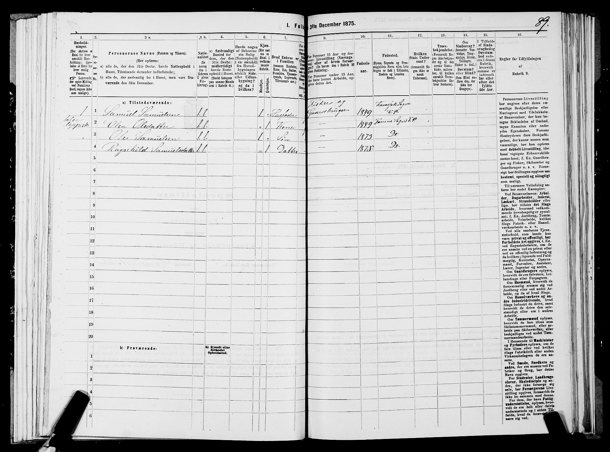 SATØ, 1875 census for 2025P Tana, 1875, p. 2089