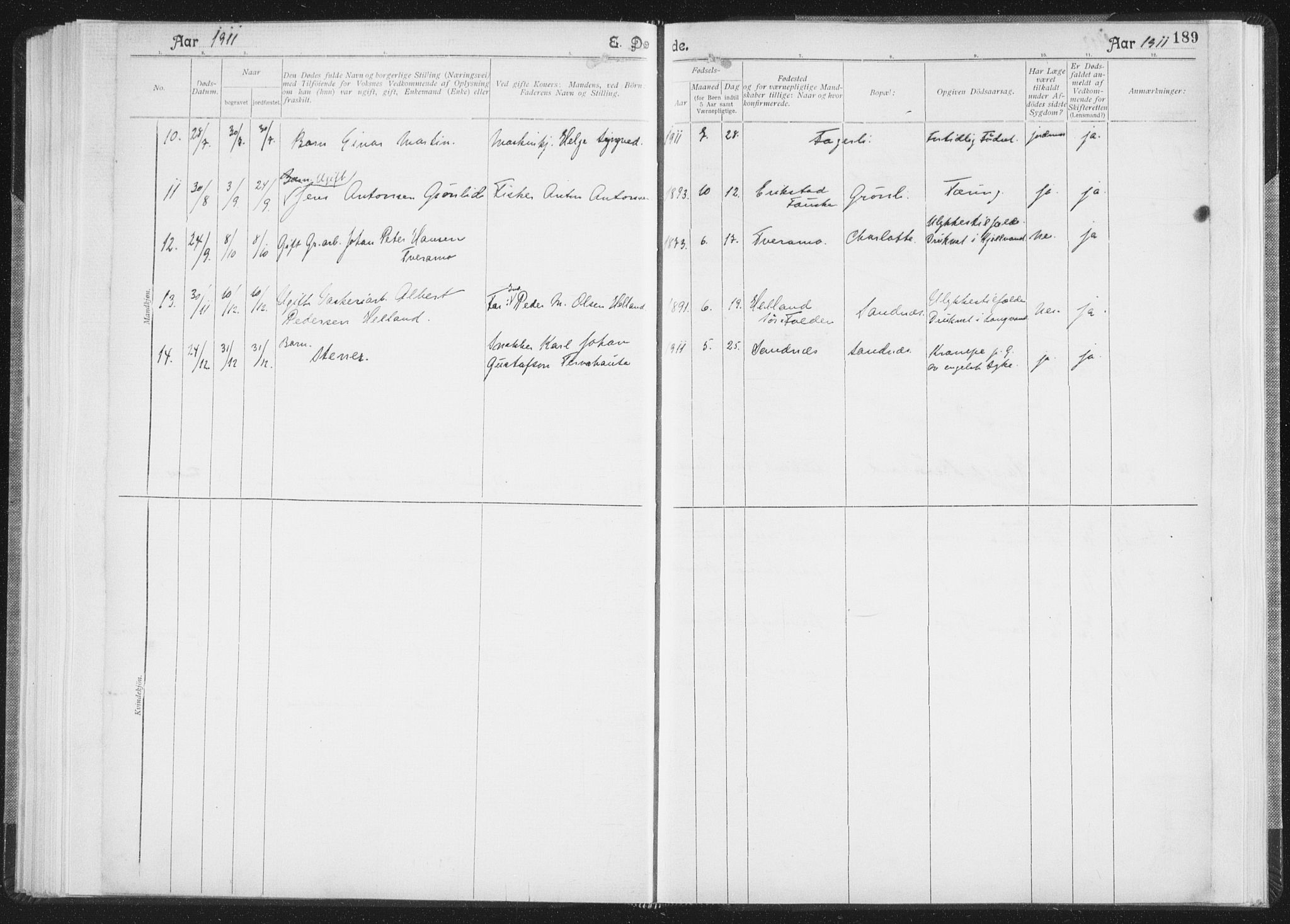 Ministerialprotokoller, klokkerbøker og fødselsregistre - Nordland, SAT/A-1459/850/L0711: Curate's parish register no. 850B01, 1902-1915, p. 189