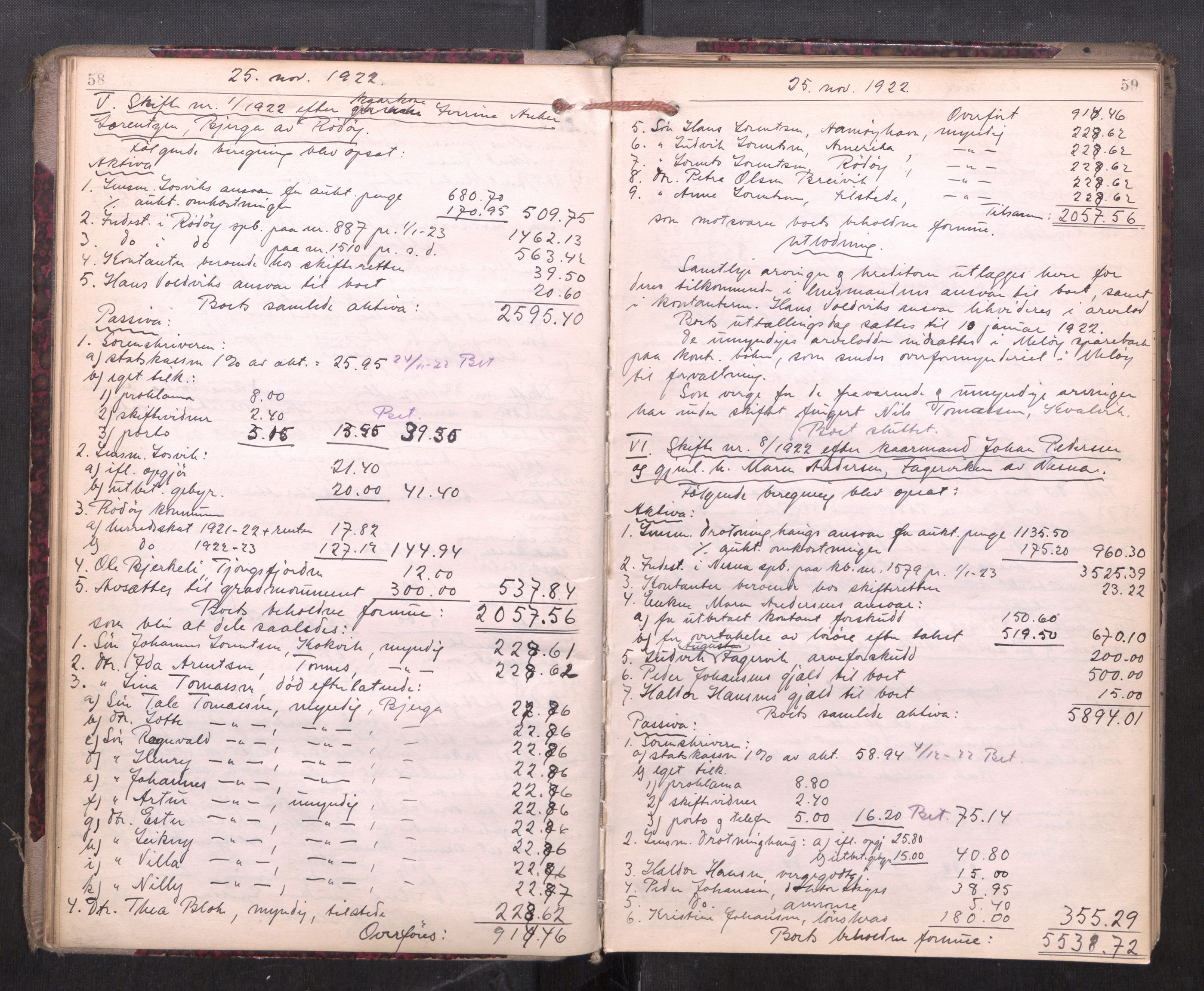 Rana sorenskriveri , AV/SAT-A-1108/1/3/3A/L0010: Skifteslutningsprotokoll, 1921-1927, p. 58-59