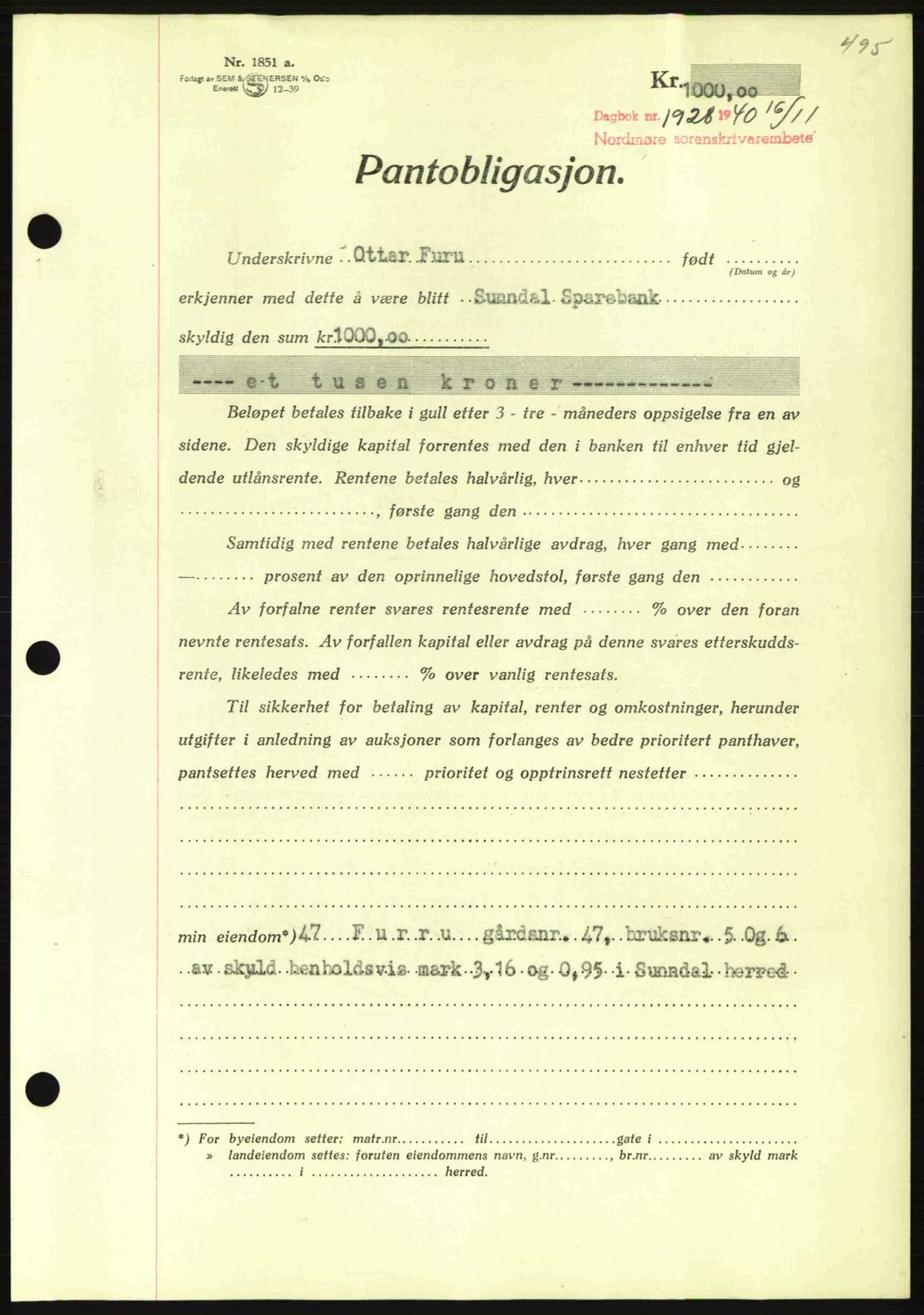 Nordmøre sorenskriveri, AV/SAT-A-4132/1/2/2Ca: Mortgage book no. B87, 1940-1941, Diary no: : 1928/1940