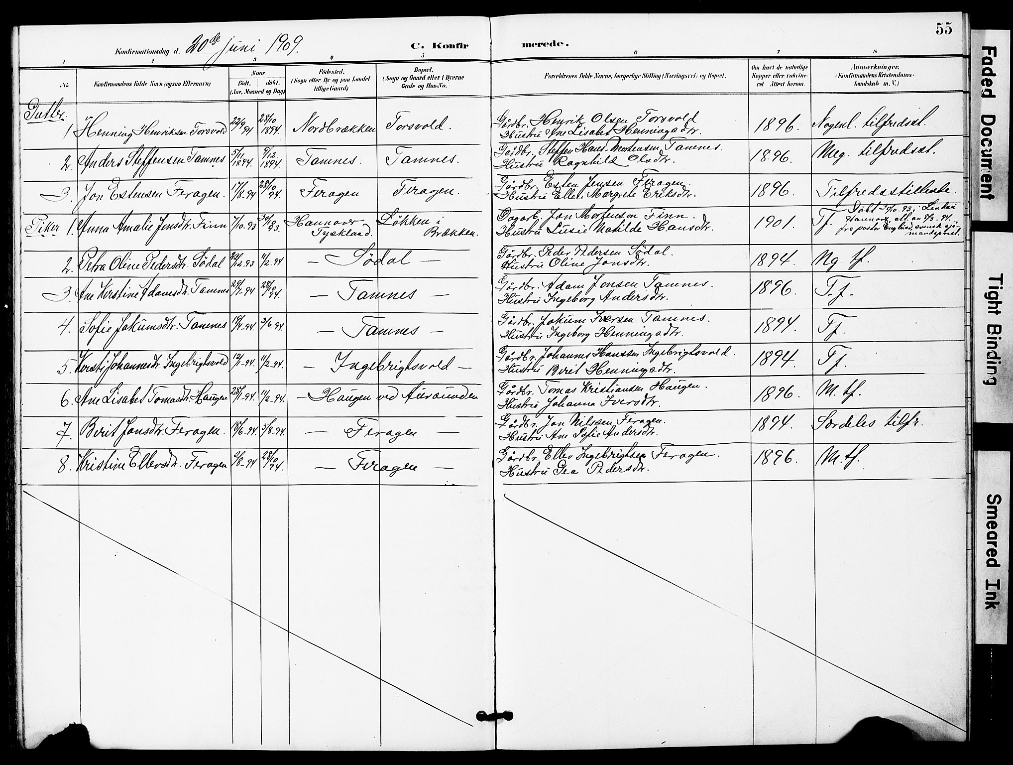 Ministerialprotokoller, klokkerbøker og fødselsregistre - Sør-Trøndelag, SAT/A-1456/683/L0950: Parish register (copy) no. 683C02, 1897-1918, p. 55