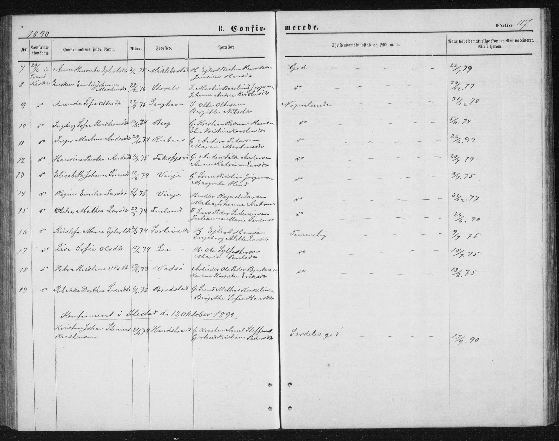 Tranøy sokneprestkontor, AV/SATØ-S-1313/I/Ia/Iab/L0013klokker: Parish register (copy) no. 13, 1874-1896, p. 117