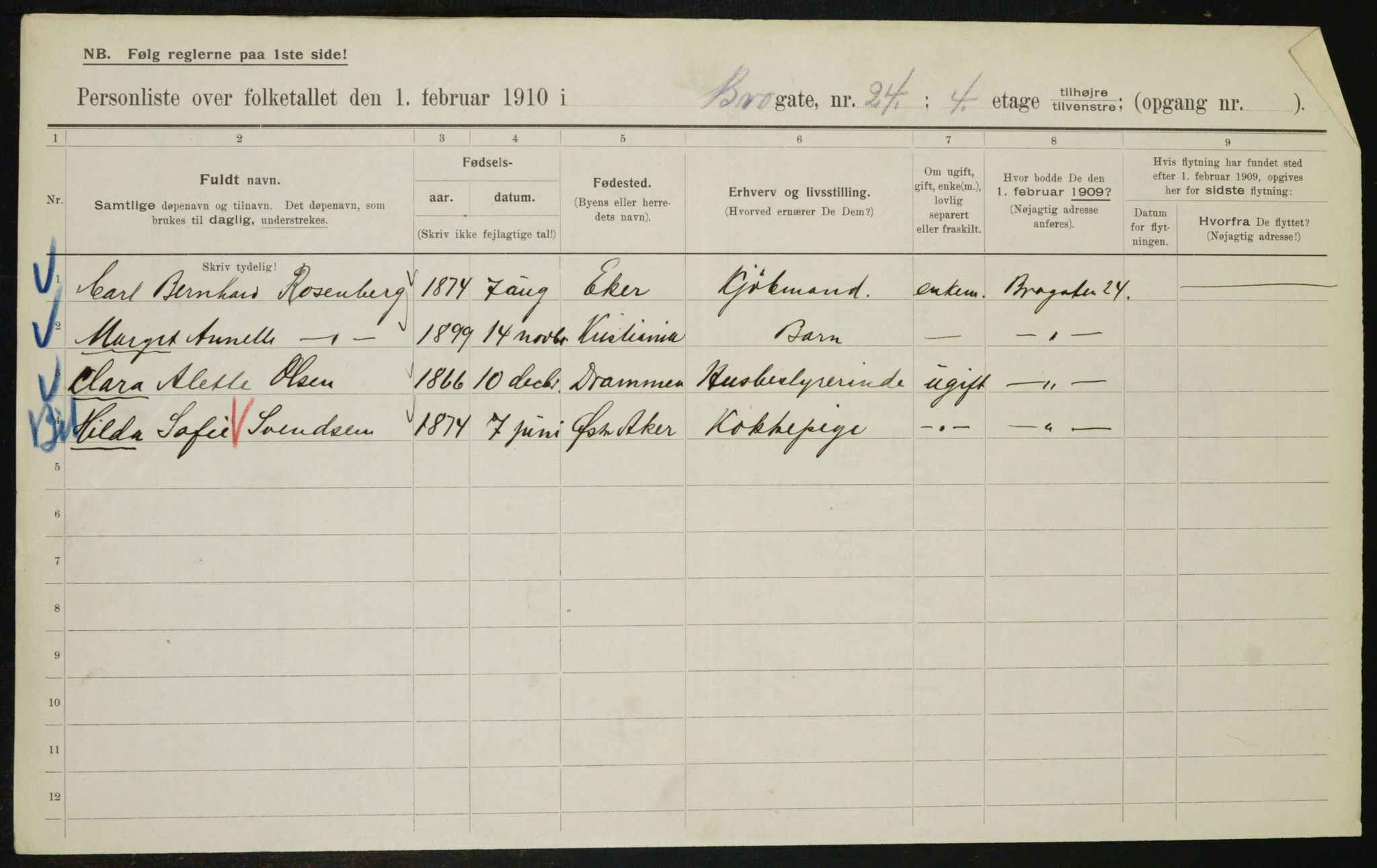 OBA, Municipal Census 1910 for Kristiania, 1910, p. 9606