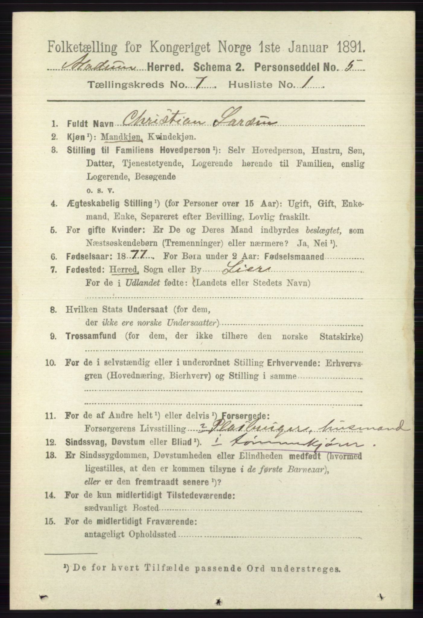 RA, 1891 census for 0623 Modum, 1891, p. 2731