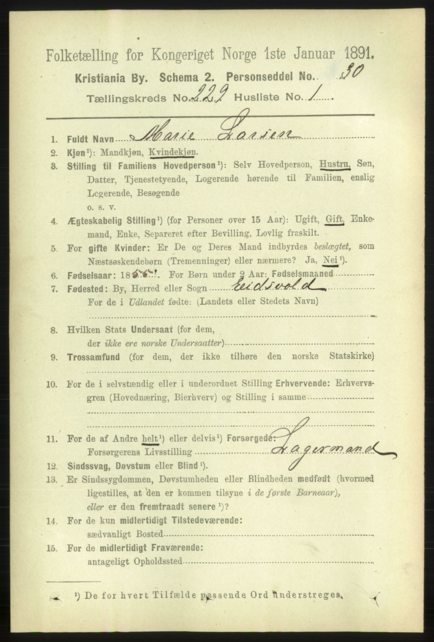 RA, 1891 census for 0301 Kristiania, 1891, p. 140424