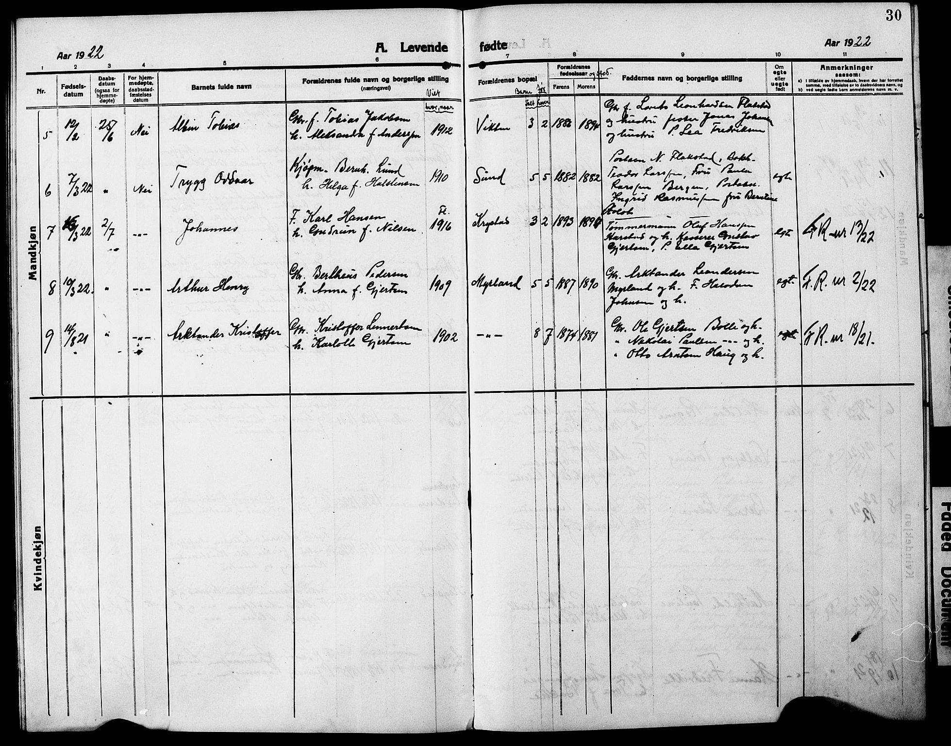 Ministerialprotokoller, klokkerbøker og fødselsregistre - Nordland, AV/SAT-A-1459/885/L1215: Parish register (copy) no. 885C04, 1916-1929, p. 30