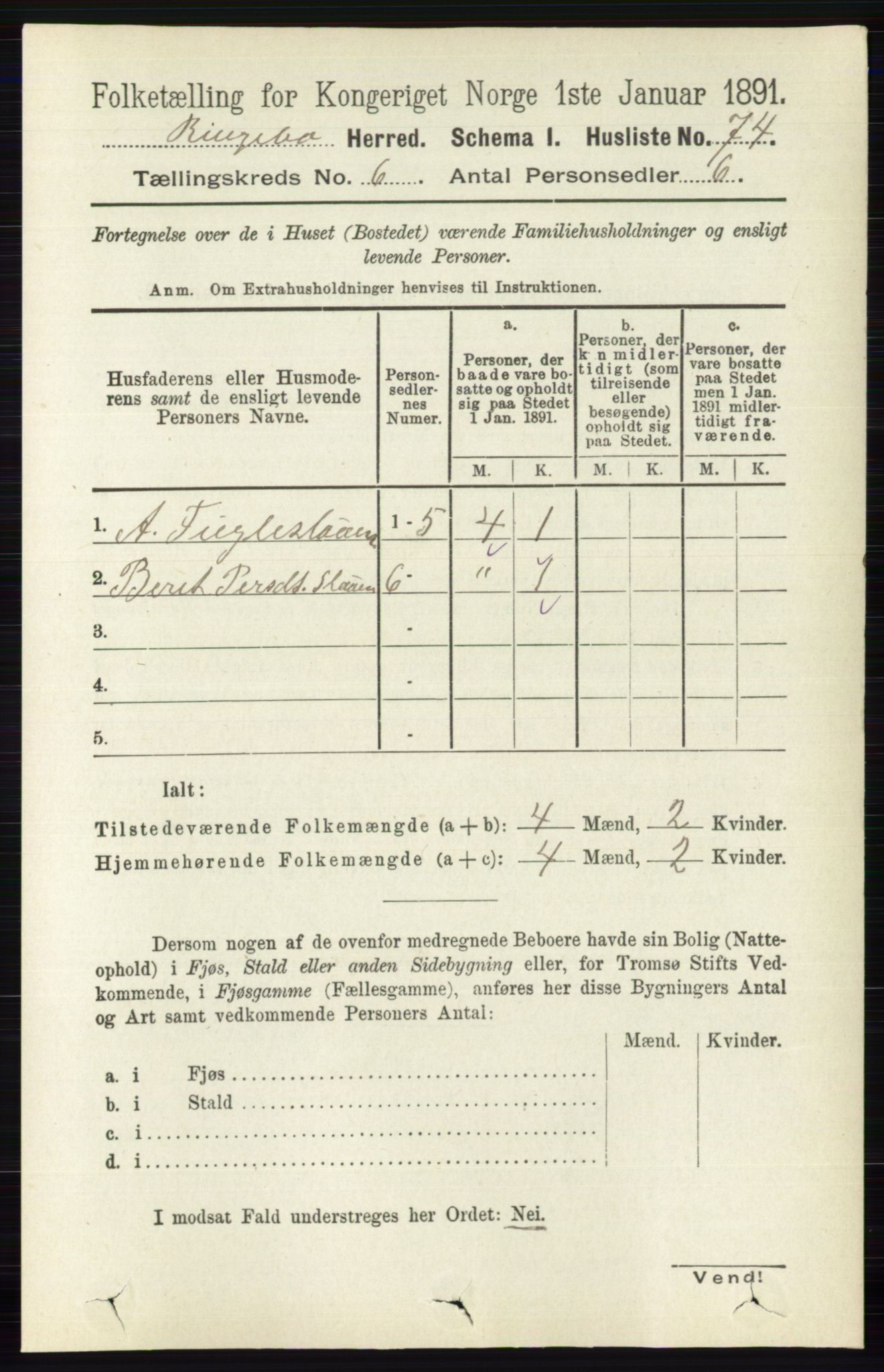 RA, 1891 census for 0520 Ringebu, 1891, p. 2437