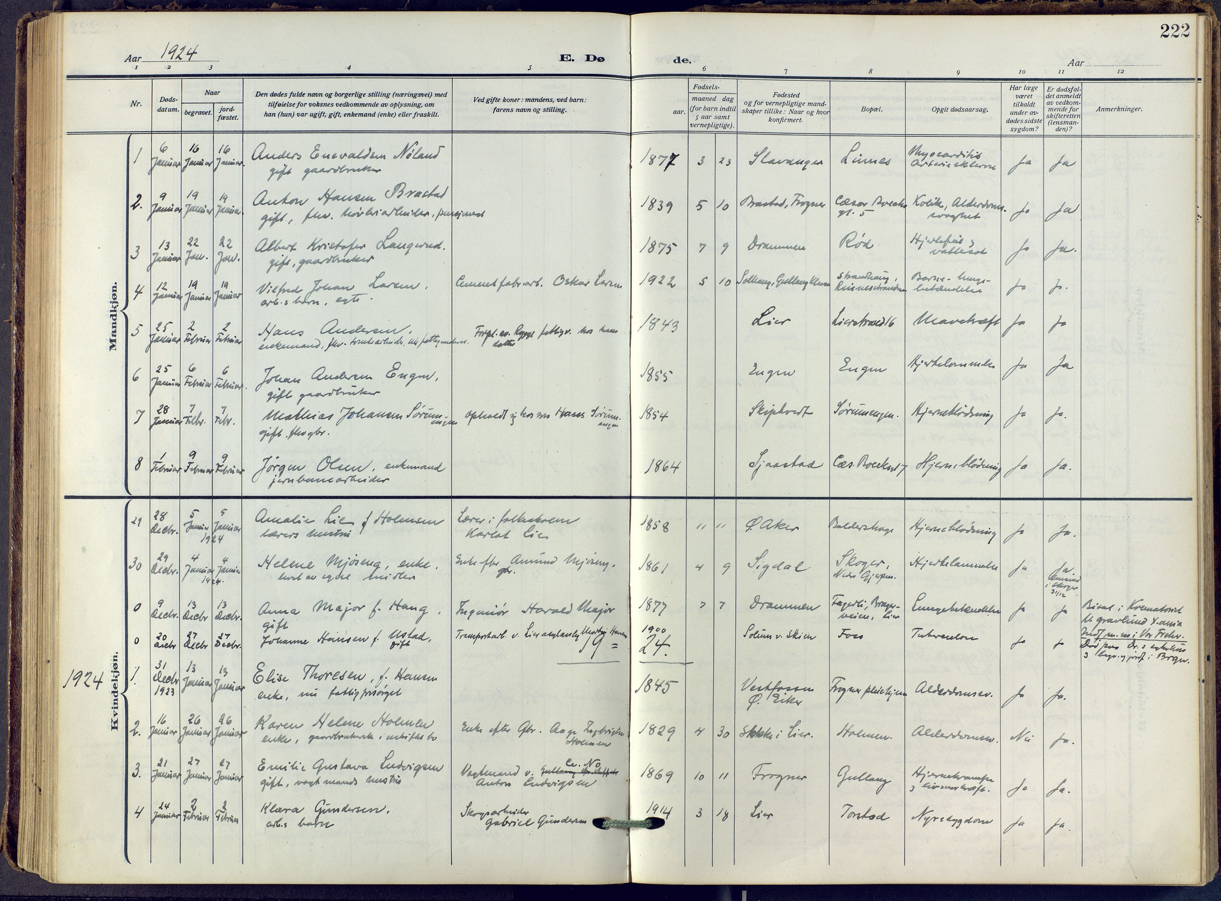 Lier kirkebøker, SAKO/A-230/F/Fa/L0019: Parish register (official) no. I 19, 1918-1928, p. 222