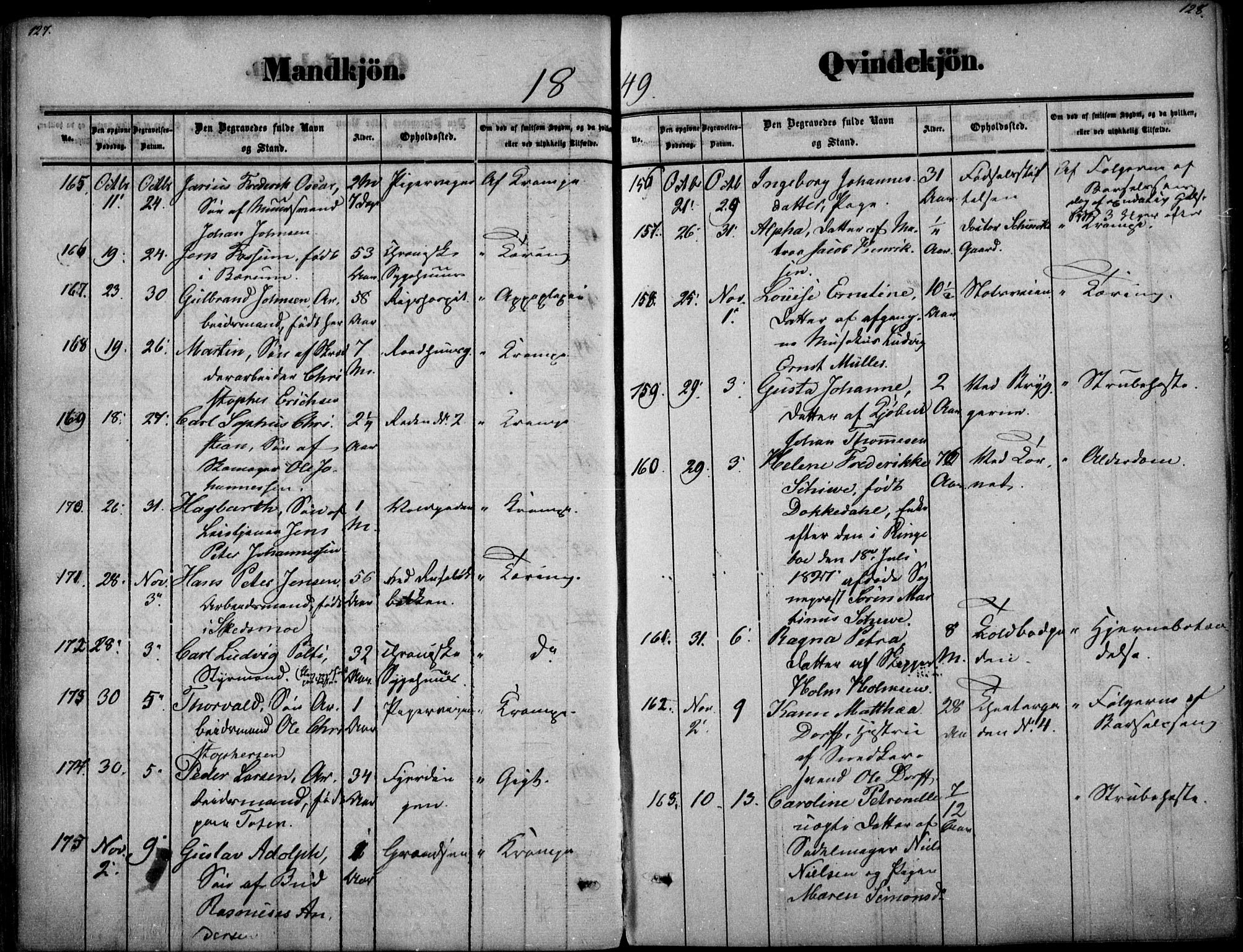 Oslo domkirke Kirkebøker, SAO/A-10752/F/Fa/L0025: Parish register (official) no. 25, 1847-1867, p. 127-128