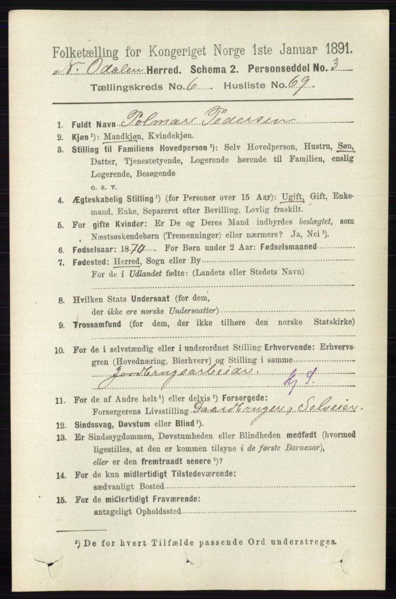 RA, 1891 census for 0418 Nord-Odal, 1891, p. 2762