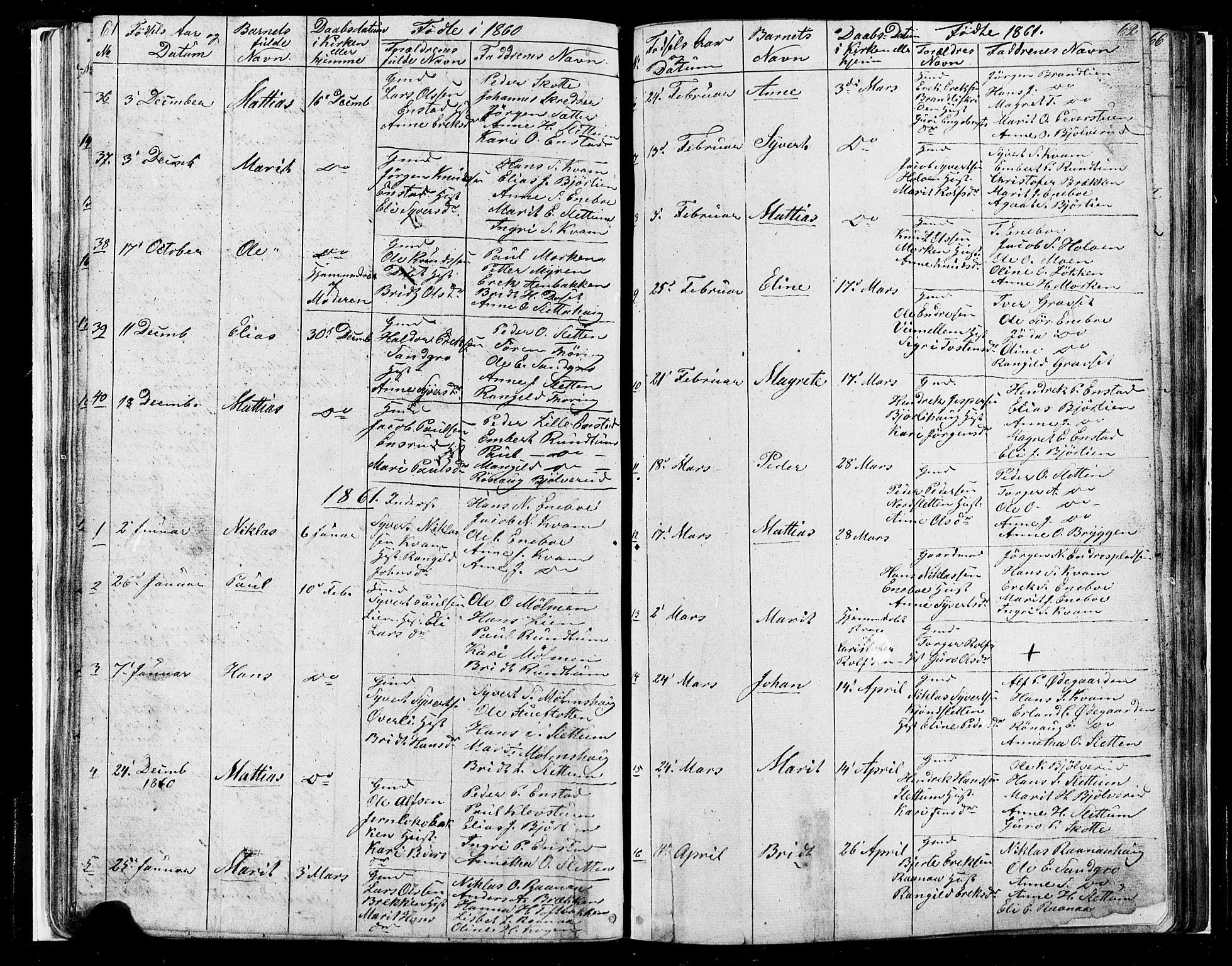 Lesja prestekontor, SAH/PREST-068/H/Ha/Hab/L0004: Parish register (copy) no. 4, 1842-1871, p. 61-62