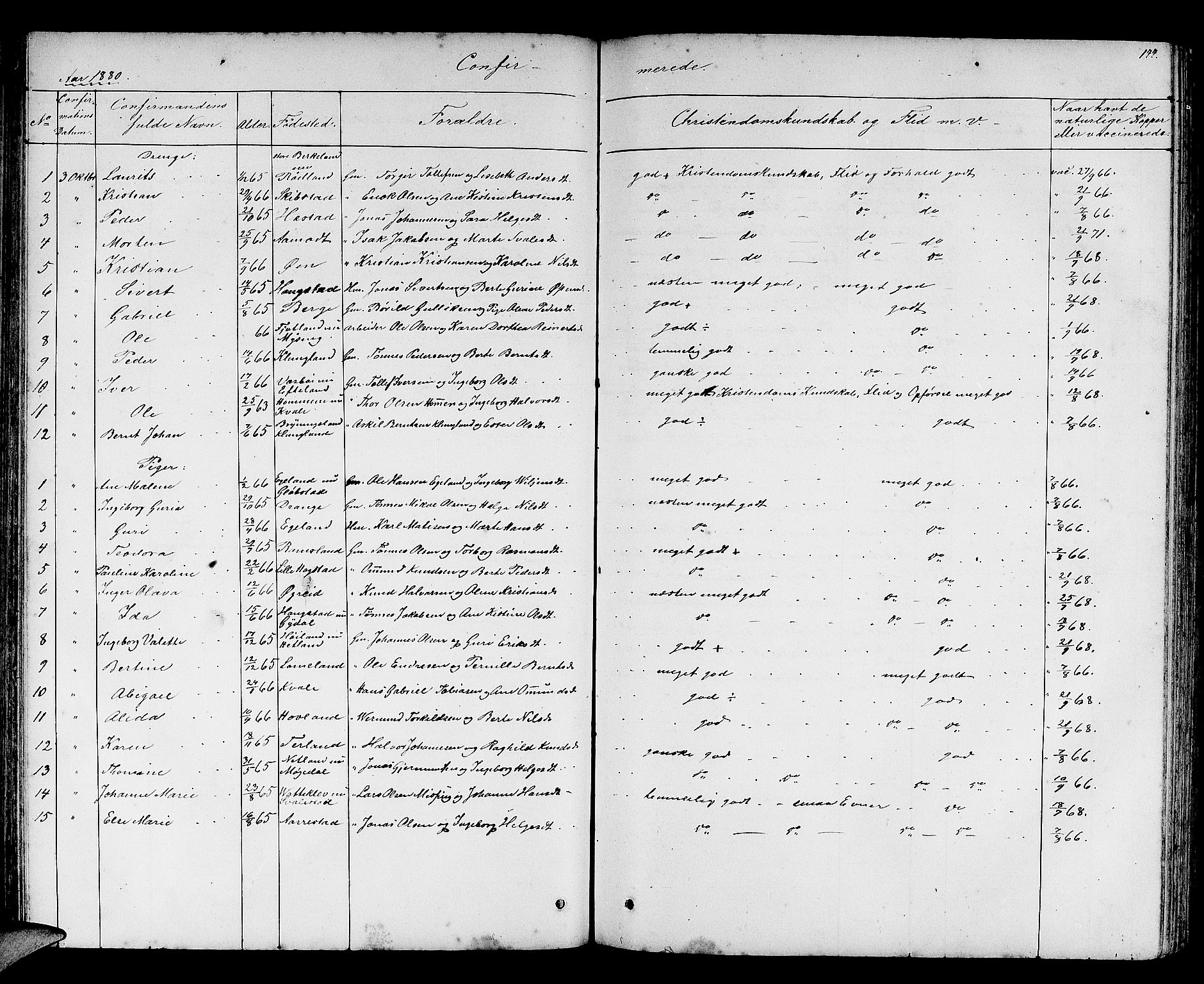 Helleland sokneprestkontor, AV/SAST-A-101810: Parish register (copy) no. B 2, 1848-1886, p. 144