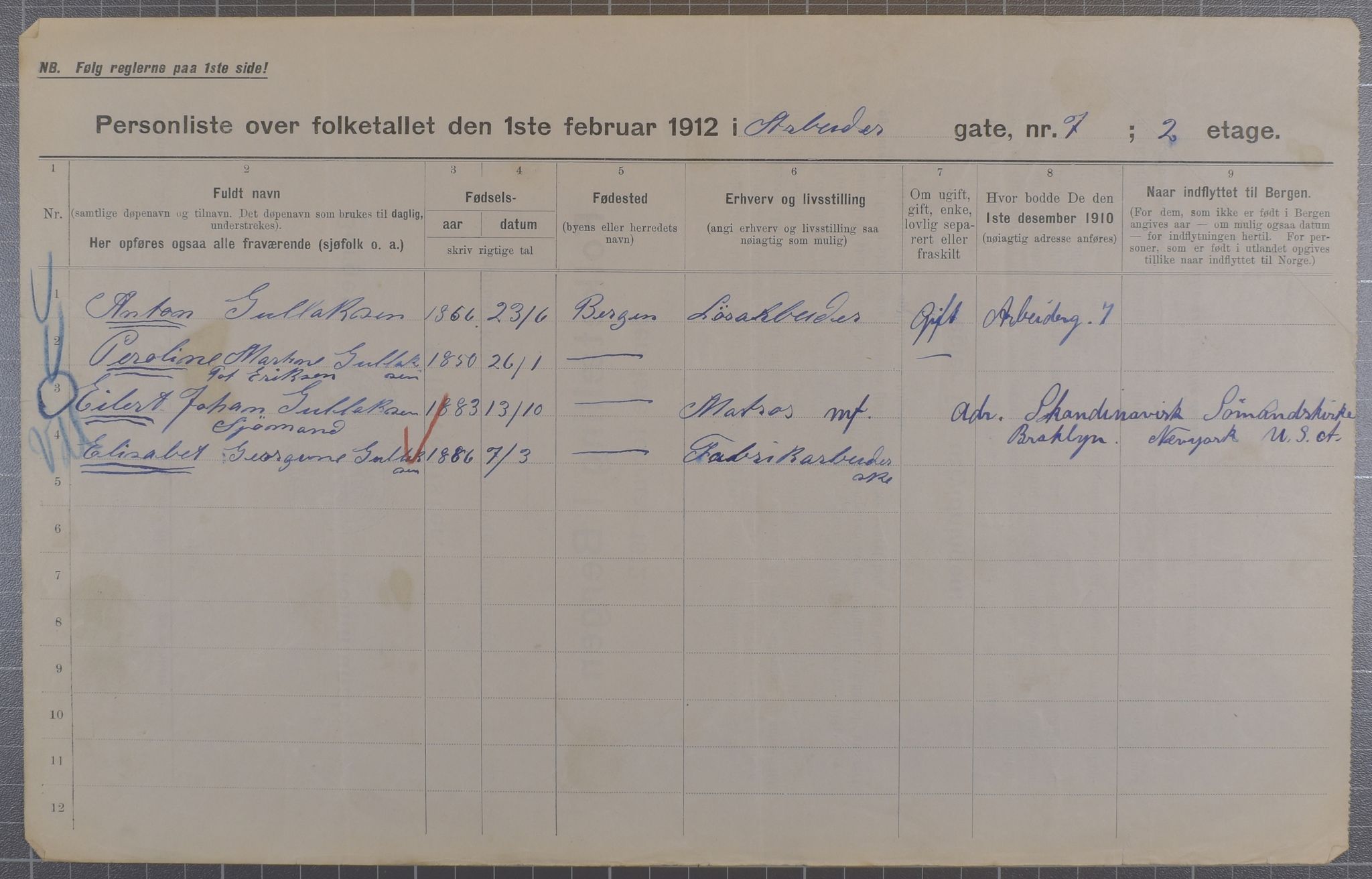 SAB, Municipal Census 1912 for Bergen, 1912, p. 1553