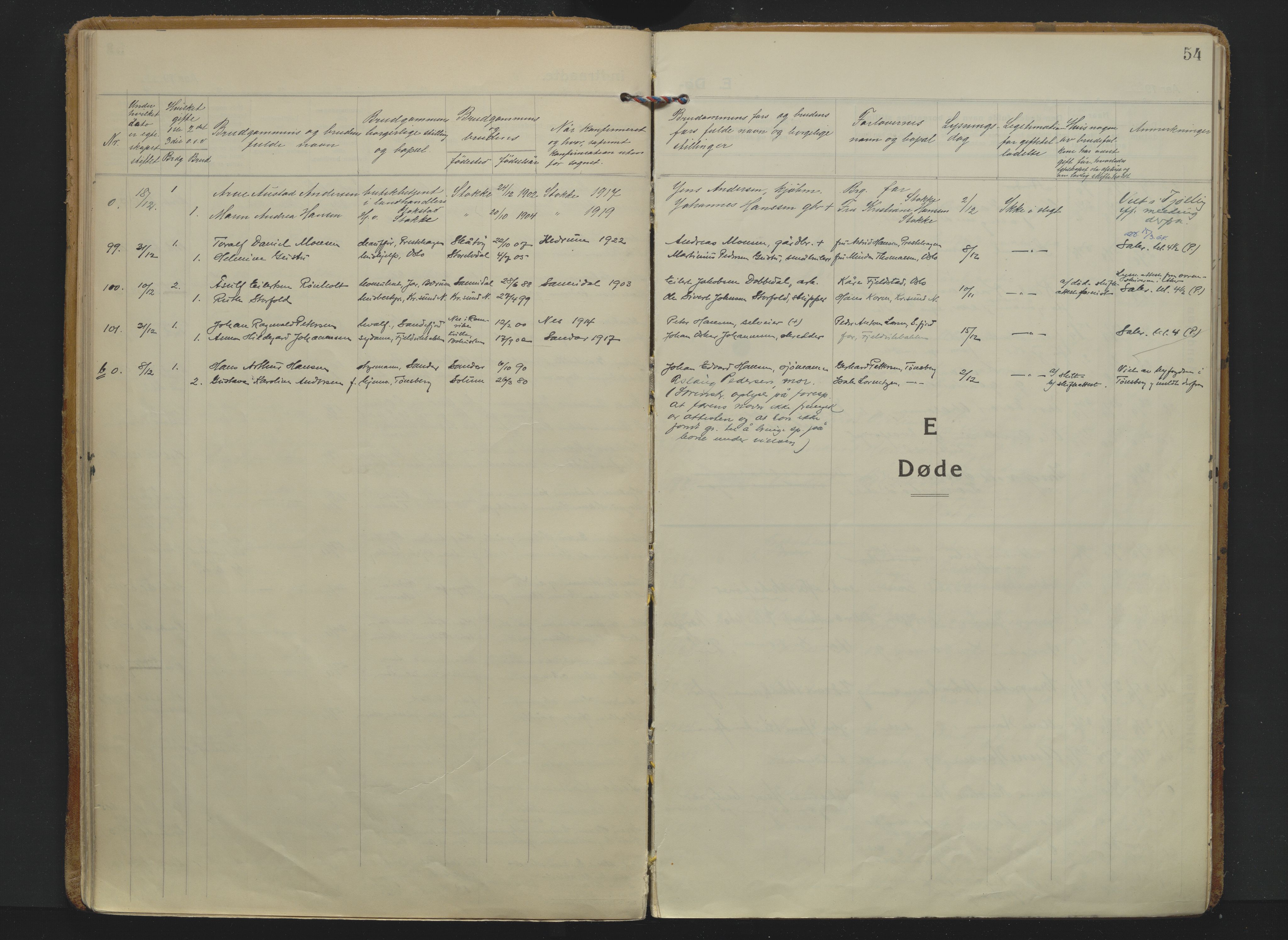 Sandar kirkebøker, SAKO/A-243/F/Fa/L0023: Parish register (official) no. 23, 1924-1932, p. 54