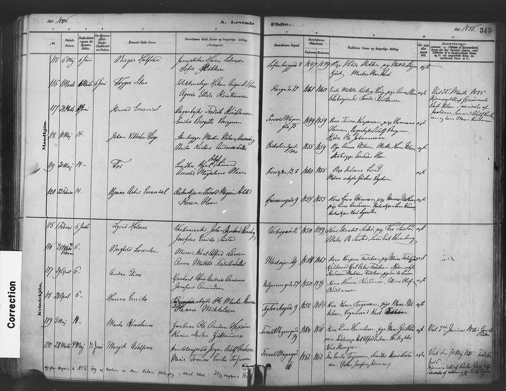 Paulus prestekontor Kirkebøker, AV/SAO-A-10871/F/Fa/L0003: Parish register (official) no. 3, 1879-1887, p. 345