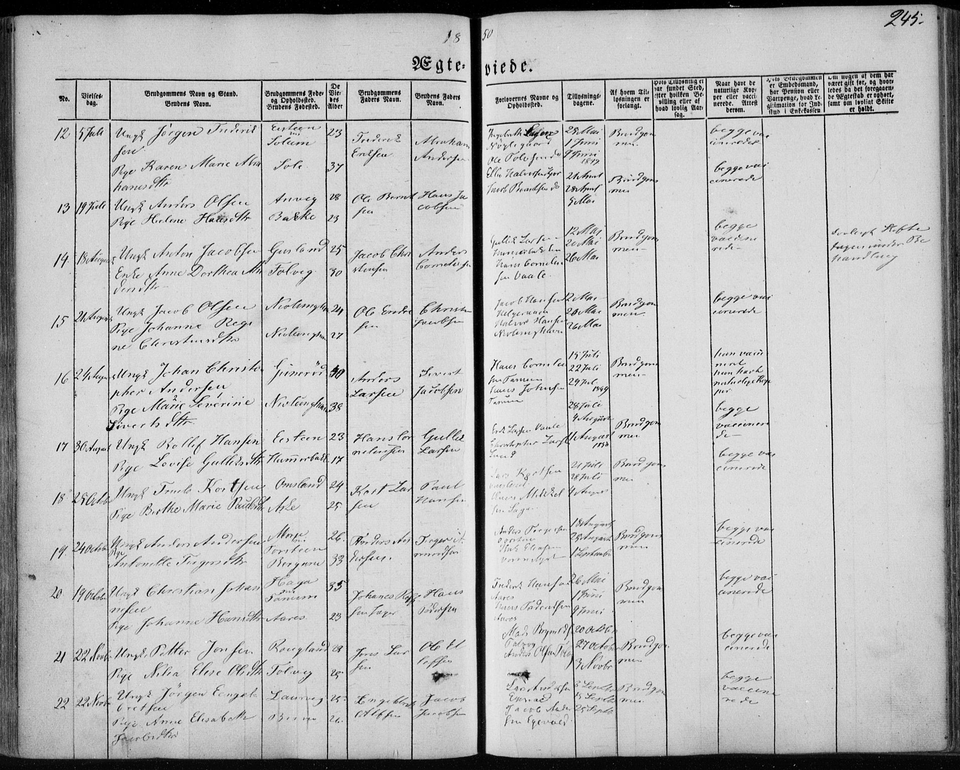 Brunlanes kirkebøker, AV/SAKO-A-342/F/Fa/L0004: Parish register (official) no. I 4, 1846-1862, p. 245