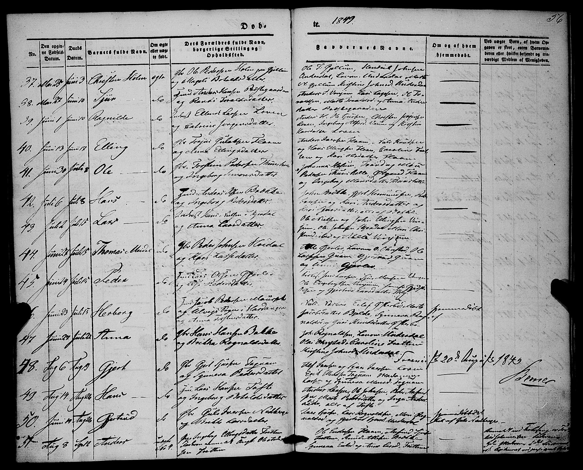 Aurland sokneprestembete, AV/SAB-A-99937/H/Ha/Haa/L0007: Parish register (official) no. A 7, 1842-1853, p. 56