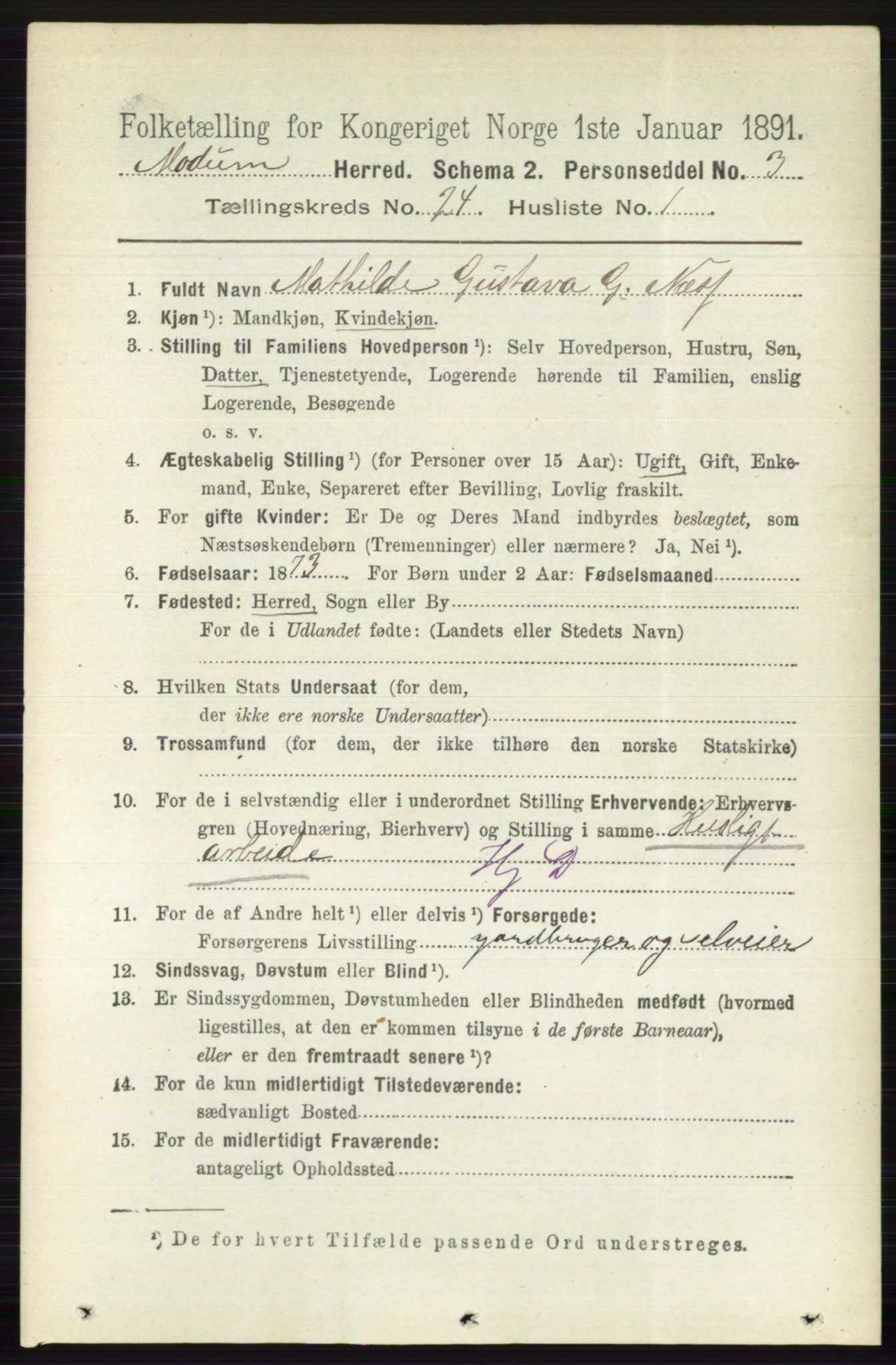 RA, 1891 census for 0623 Modum, 1891, p. 8845