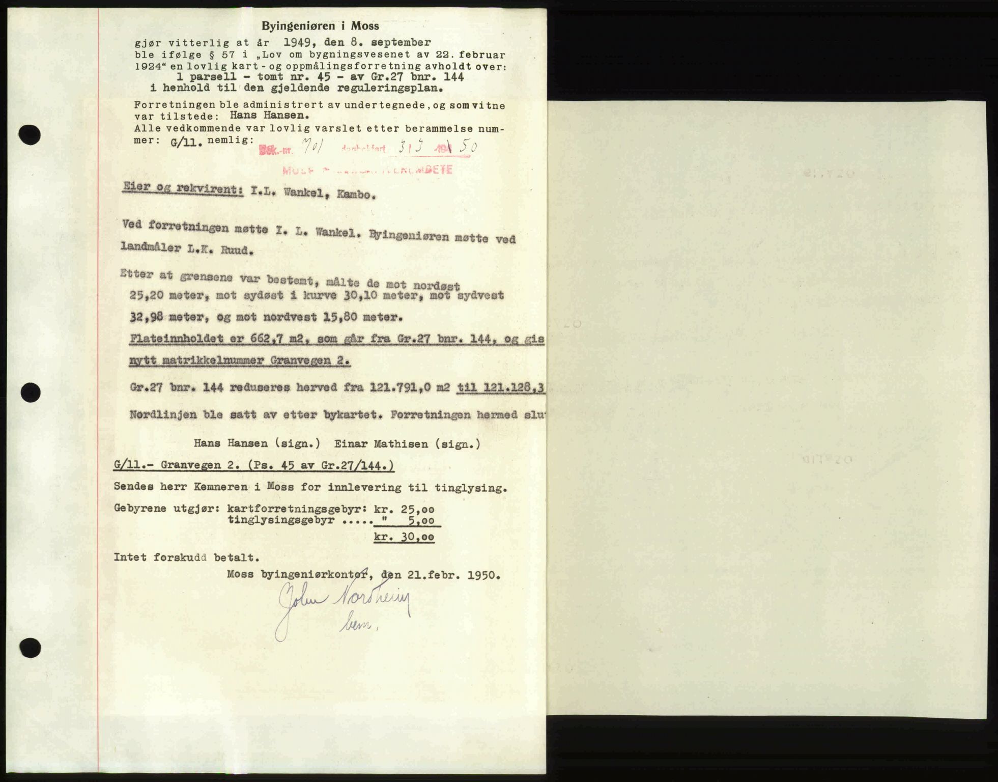 Moss sorenskriveri, SAO/A-10168: Mortgage book no. A25, 1950-1950, Diary no: : 701/1950