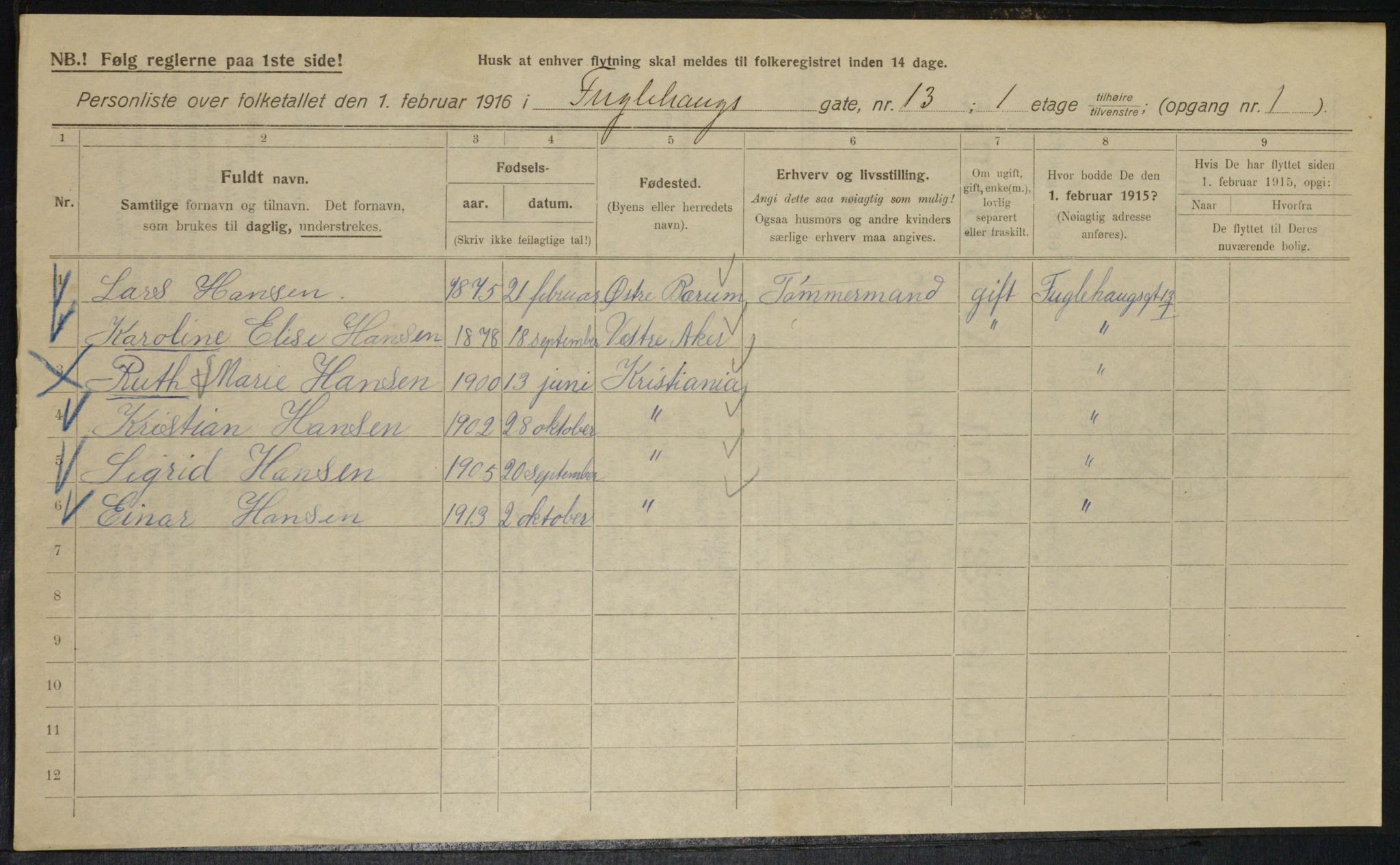 OBA, Municipal Census 1916 for Kristiania, 1916, p. 29050