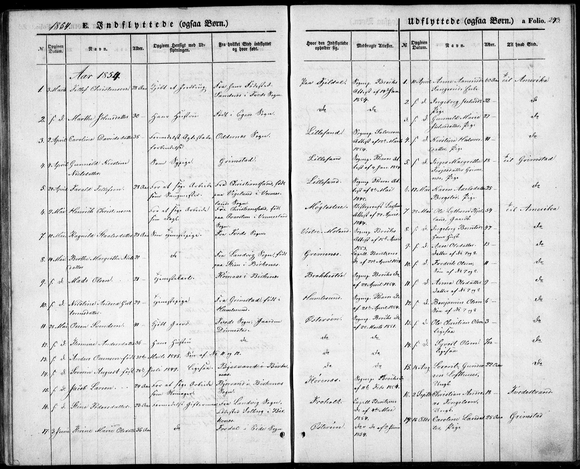 Vestre Moland sokneprestkontor, SAK/1111-0046/F/Fb/Fbb/L0003: Parish register (copy) no. B 3, 1851-1861, p. 273