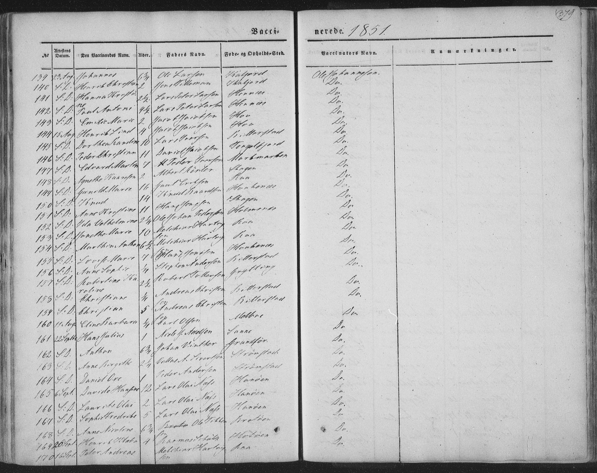 Ministerialprotokoller, klokkerbøker og fødselsregistre - Nordland, AV/SAT-A-1459/888/L1241: Parish register (official) no. 888A07, 1849-1869, p. 379