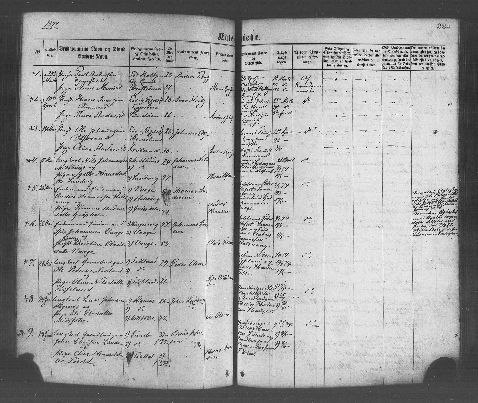 Os sokneprestembete, SAB/A-99929: Parish register (official) no. A 18, 1874-1884, p. 224