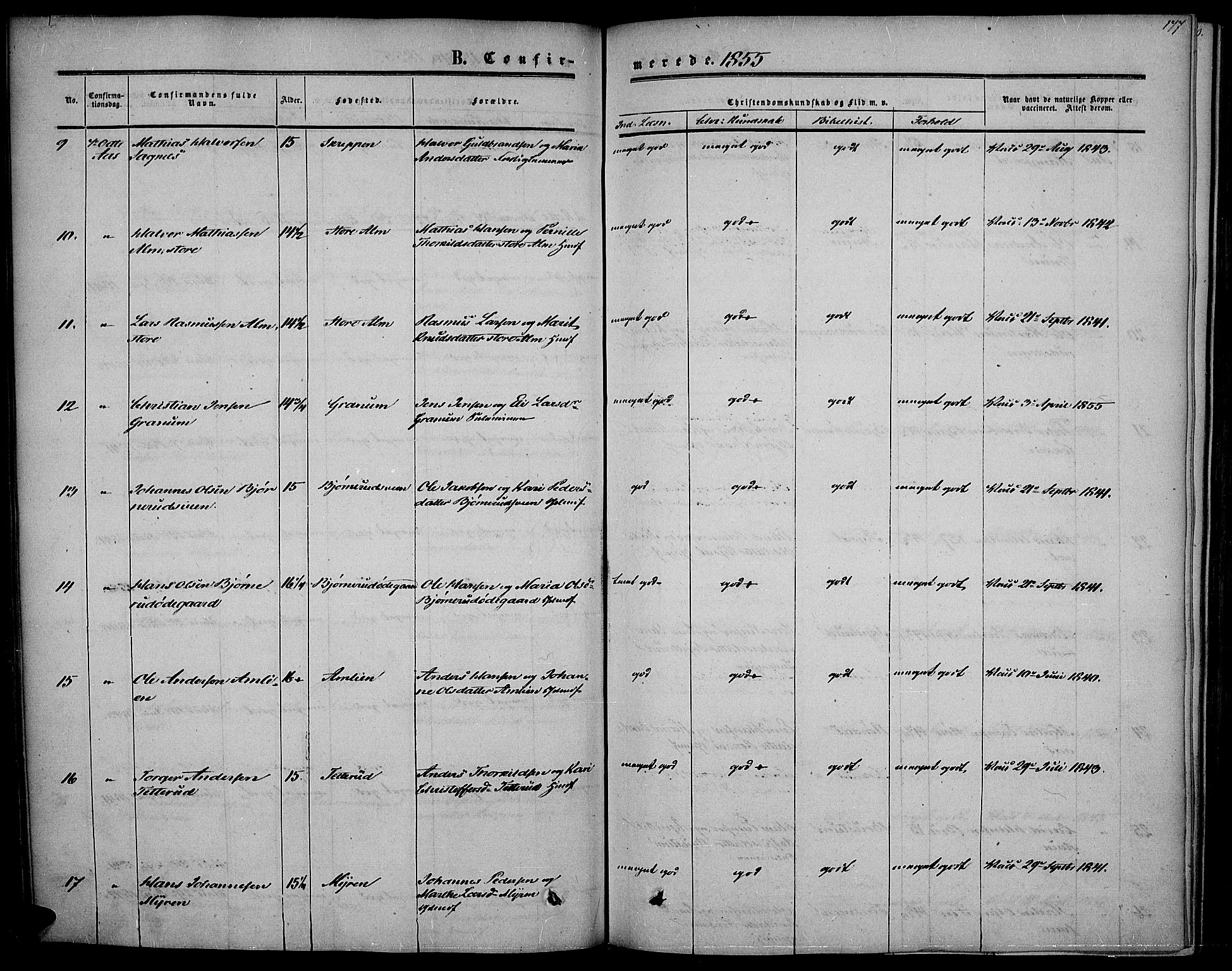Vestre Toten prestekontor, SAH/PREST-108/H/Ha/Haa/L0005: Parish register (official) no. 5, 1850-1855, p. 177