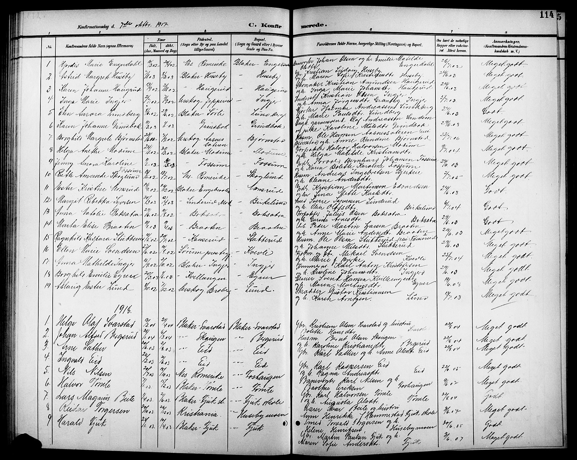 Aurskog prestekontor Kirkebøker, SAO/A-10304a/G/Gb/L0002: Parish register (copy) no. II 2, 1901-1926, p. 114