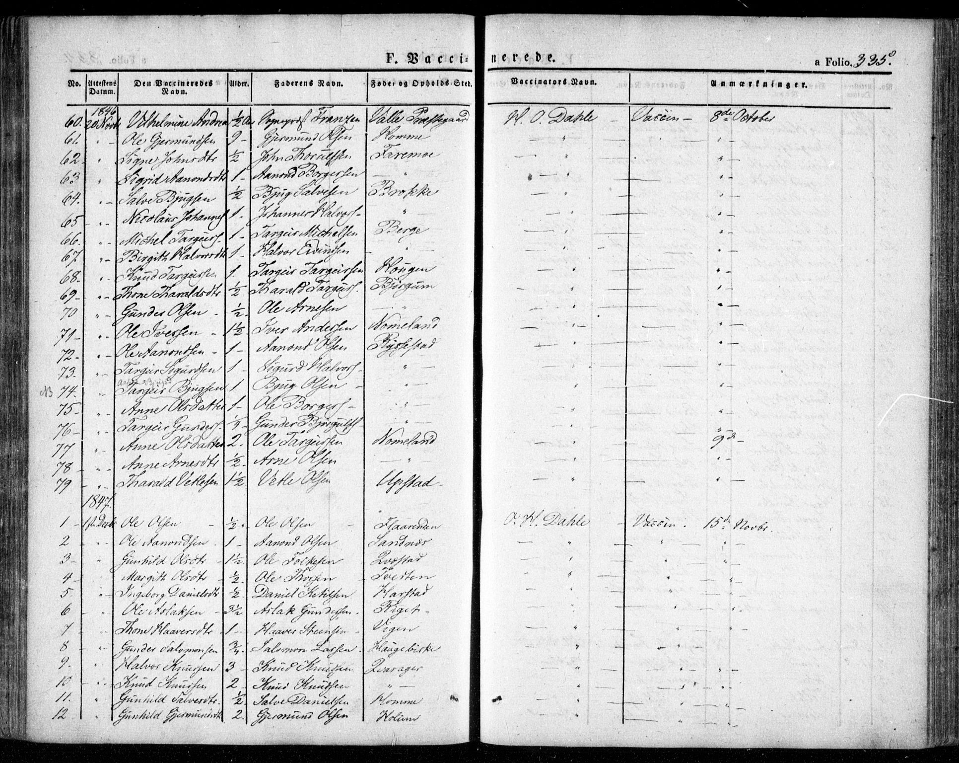 Valle sokneprestkontor, SAK/1111-0044/F/Fa/Fac/L0006: Parish register (official) no. A 6, 1831-1853, p. 335