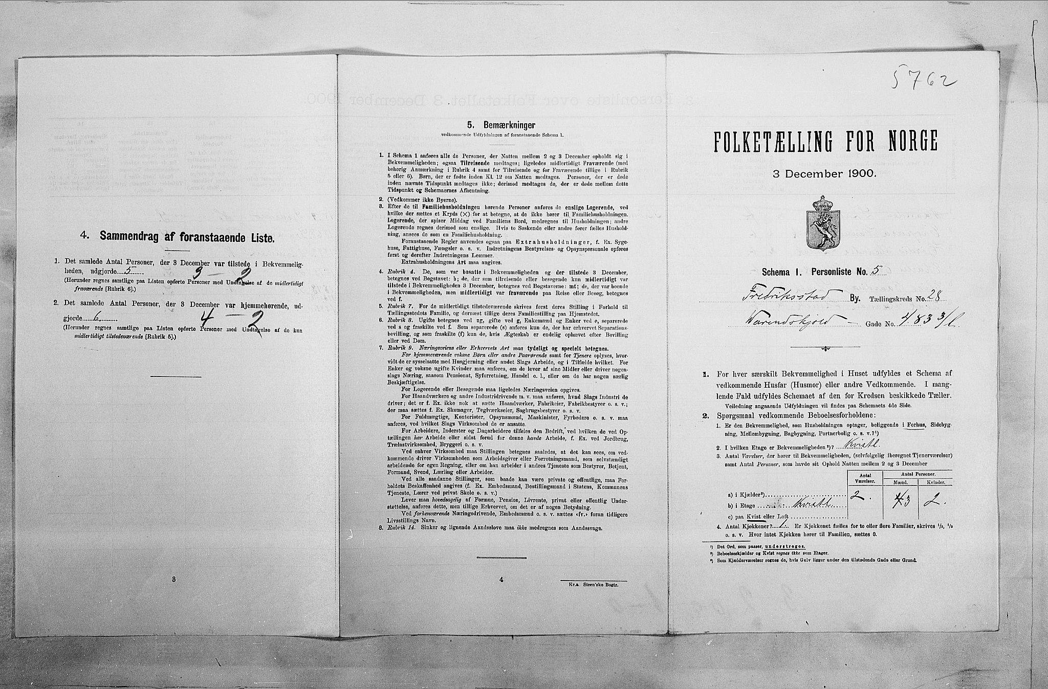 SAO, 1900 census for Fredrikstad, 1900