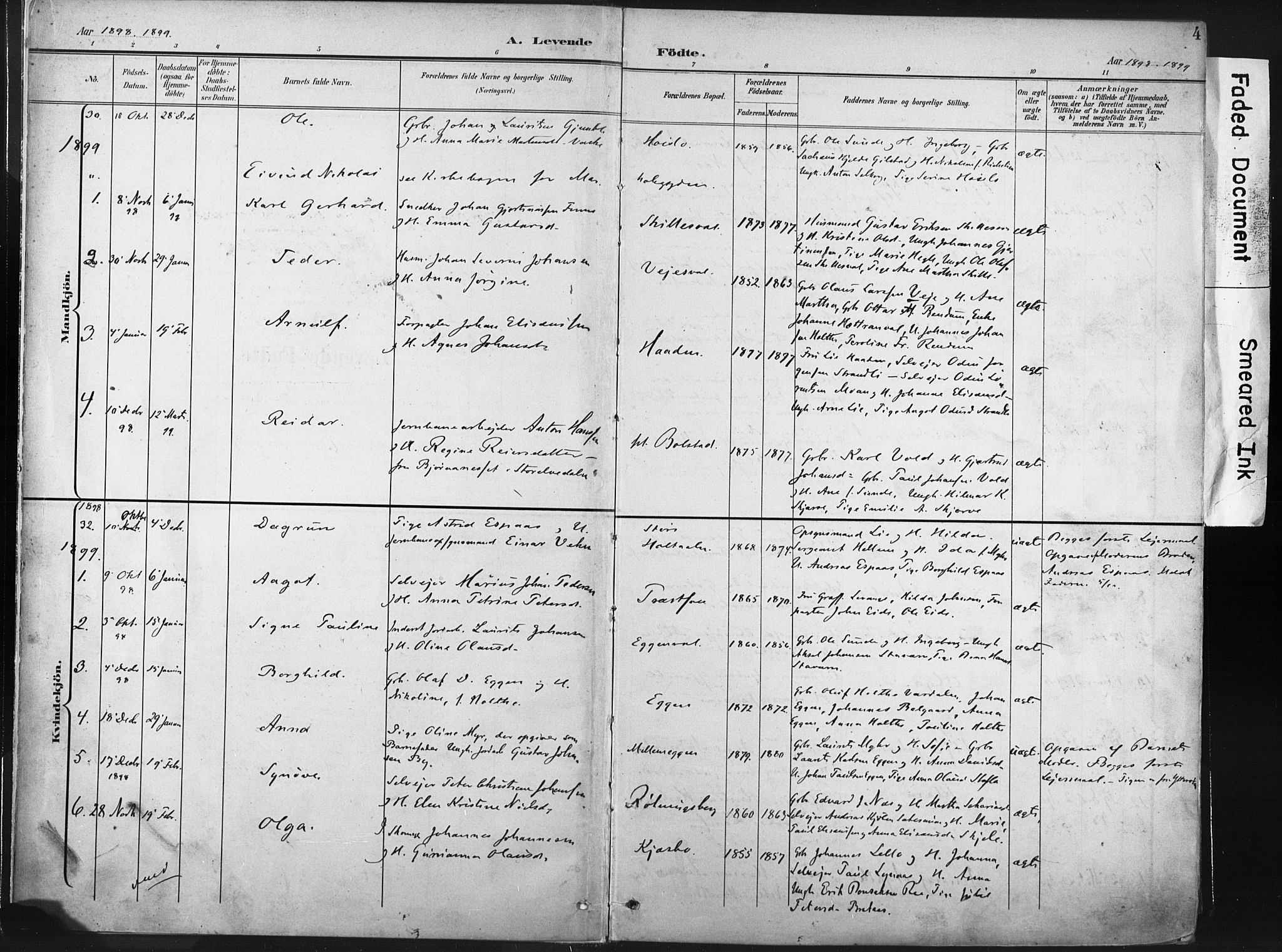 Ministerialprotokoller, klokkerbøker og fødselsregistre - Nord-Trøndelag, SAT/A-1458/717/L0162: Parish register (official) no. 717A12, 1898-1923, p. 4