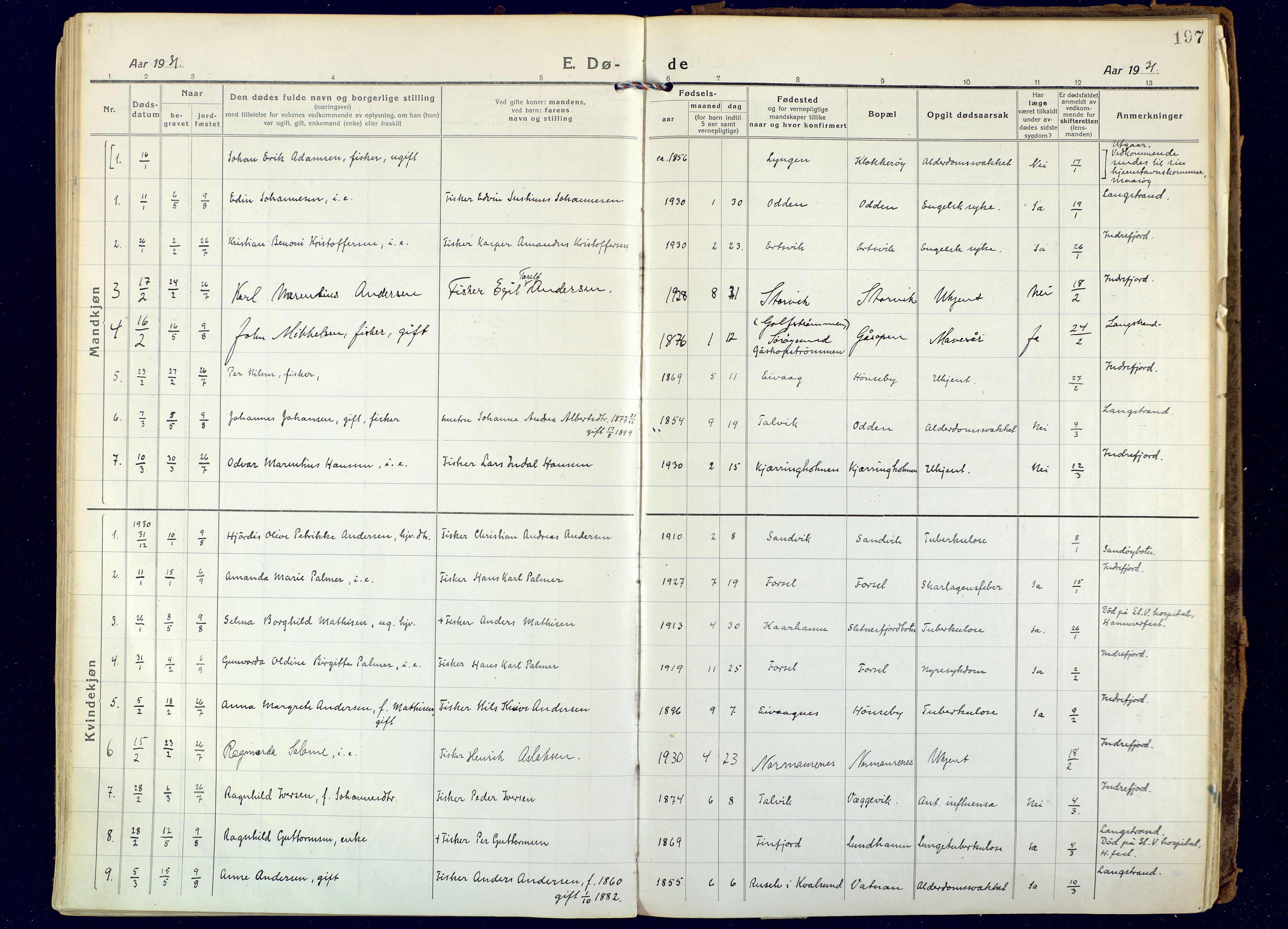 Hammerfest sokneprestkontor, SATØ/S-1347: Parish register (official) no. 18, 1918-1933, p. 197