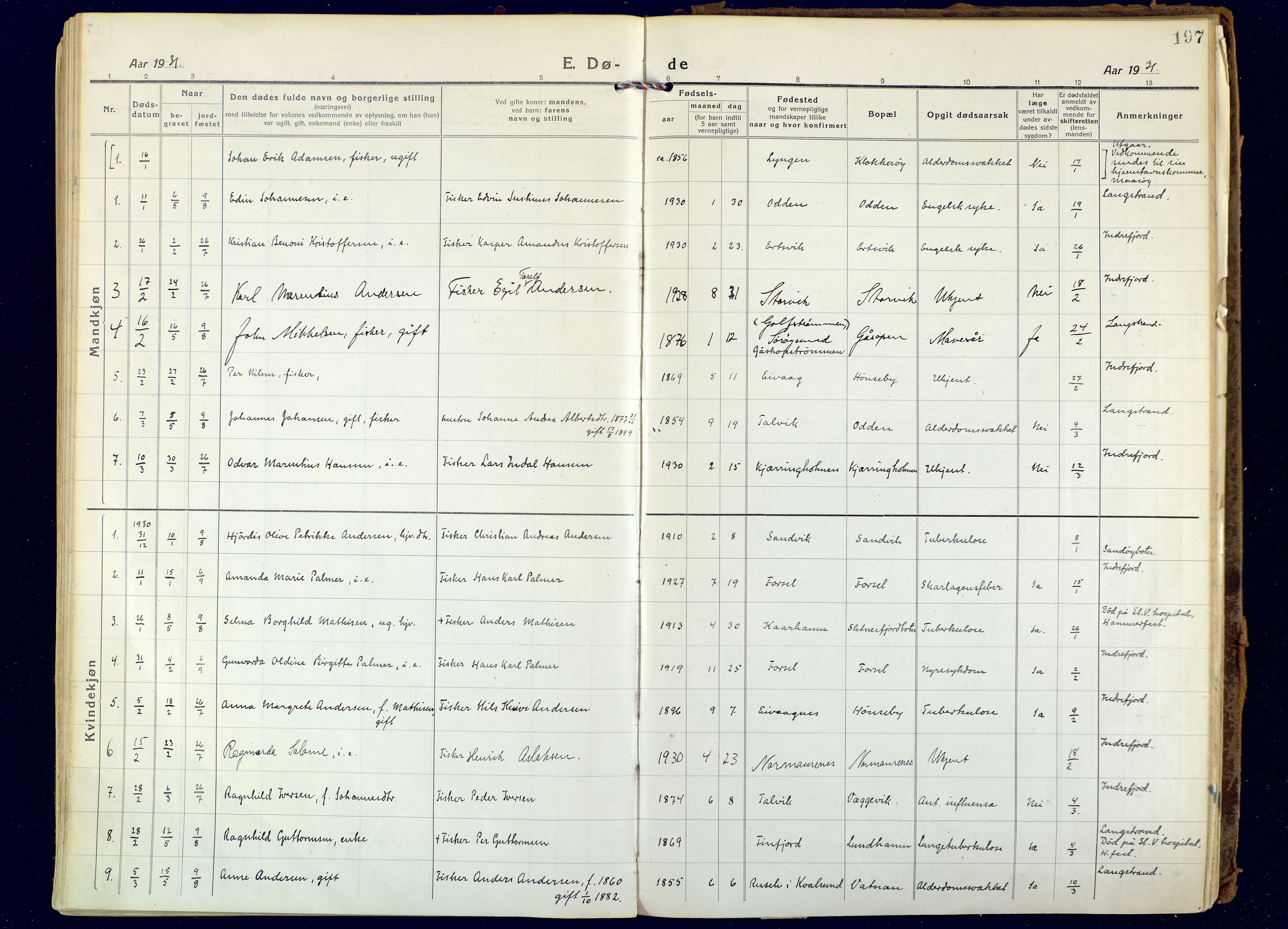 Hammerfest sokneprestkontor, AV/SATØ-S-1347/H/Ha/L0018.kirke: Parish register (official) no. 18, 1918-1933, p. 197