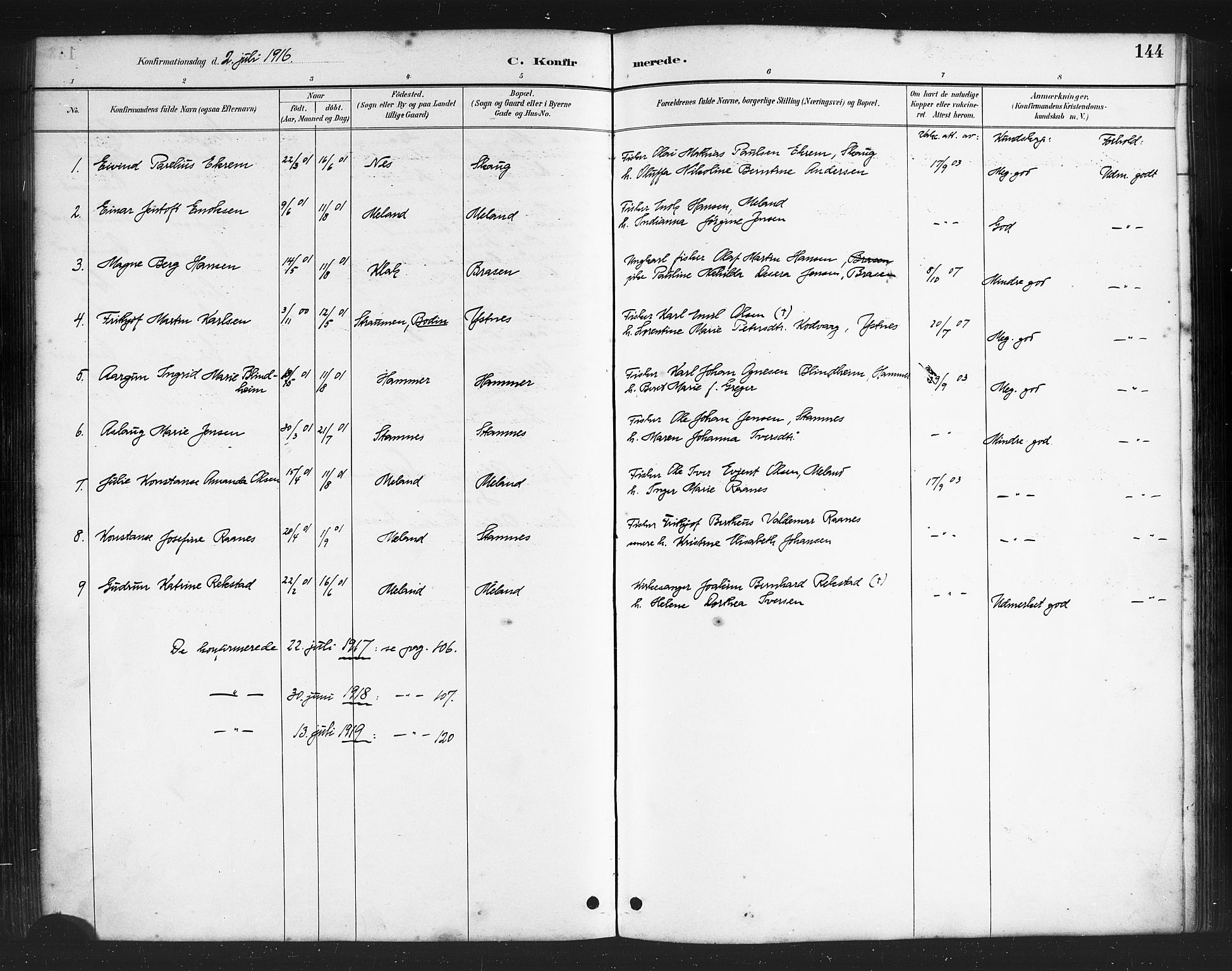 Ministerialprotokoller, klokkerbøker og fødselsregistre - Nordland, AV/SAT-A-1459/808/L0131: Parish register (copy) no. 808C02, 1879-1919, p. 144