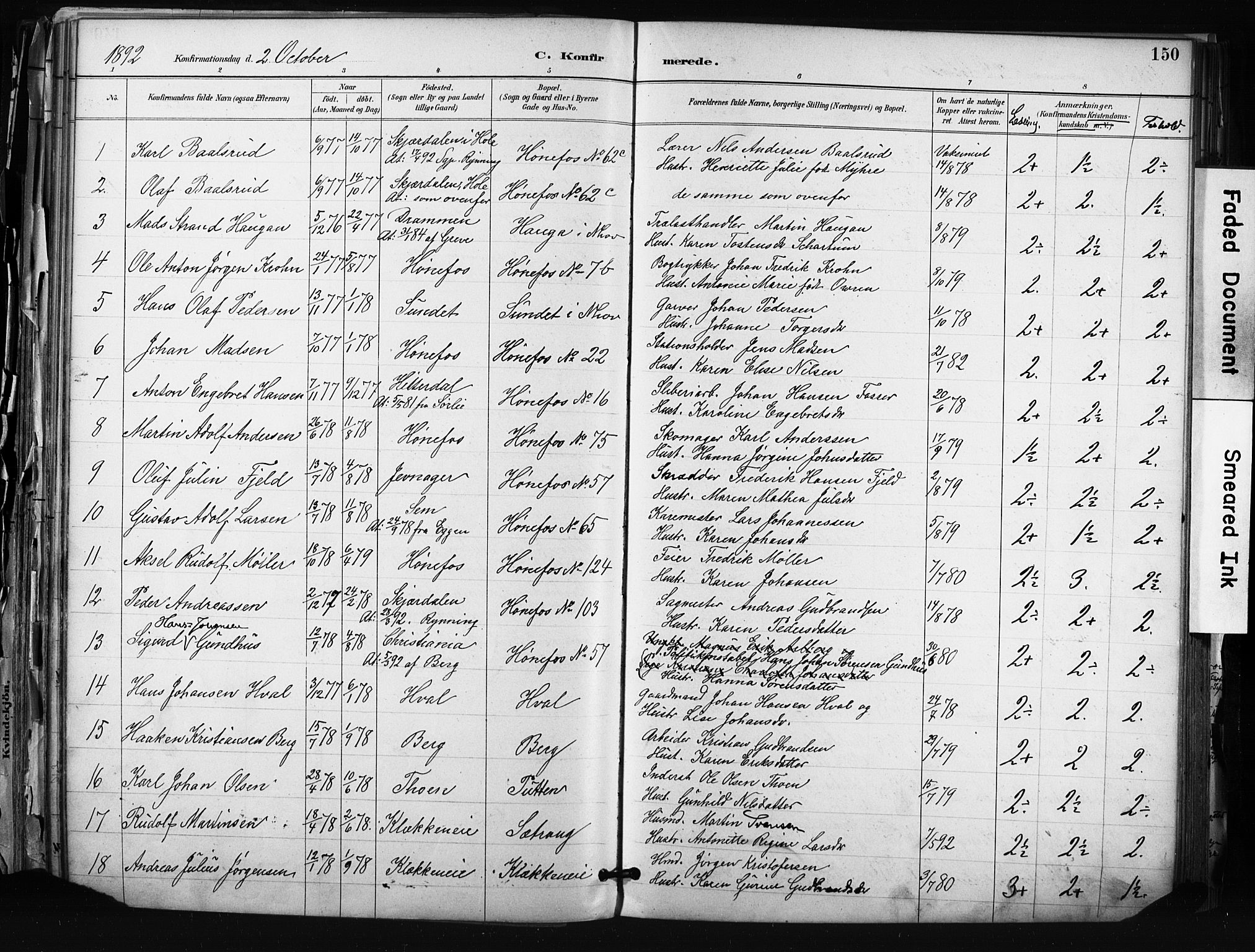 Hønefoss kirkebøker, SAKO/A-609/F/Fa/L0002: Parish register (official) no. 2, 1887-1906, p. 150