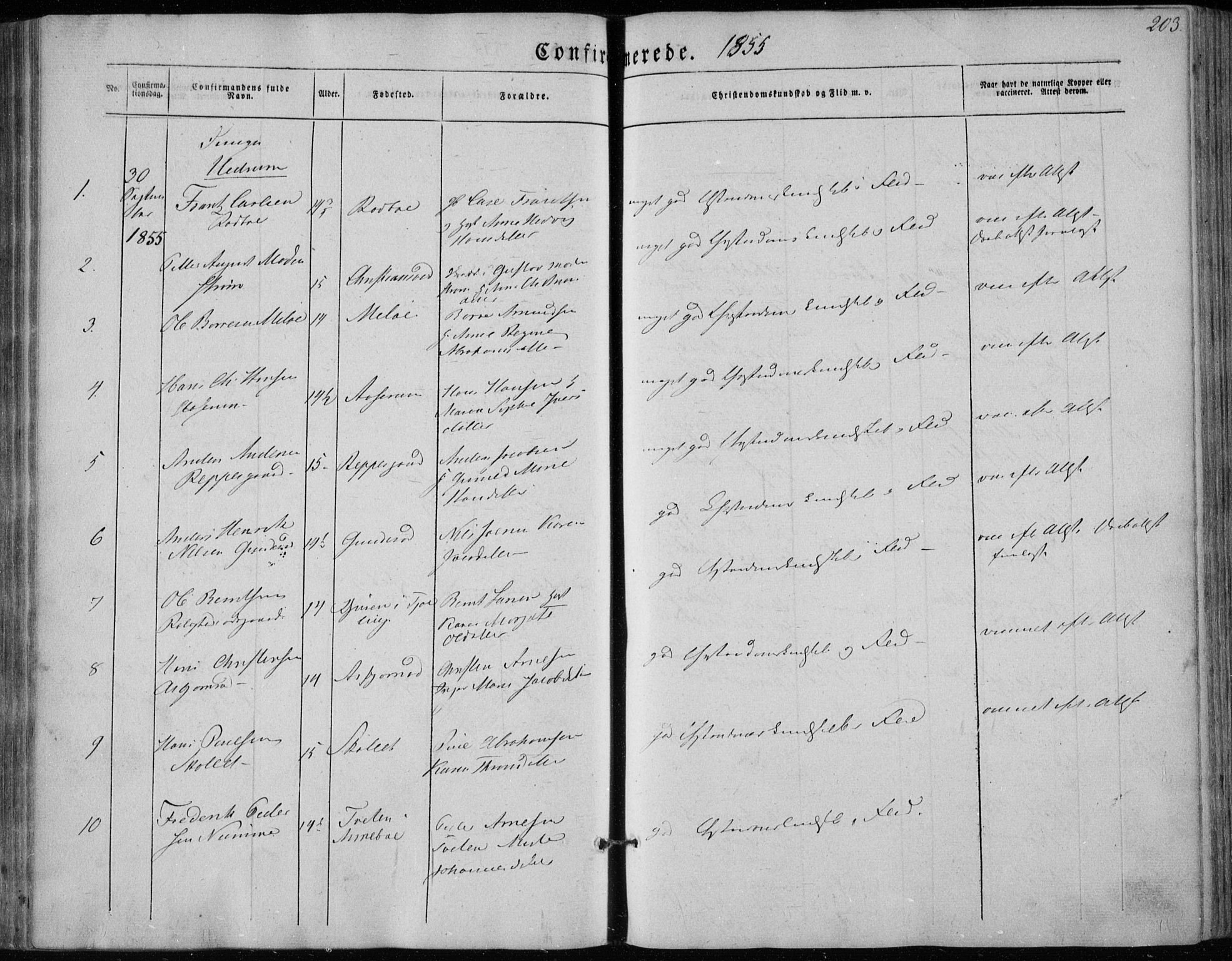 Hedrum kirkebøker, AV/SAKO-A-344/F/Fa/L0006: Parish register (official) no. I 6, 1849-1857, p. 203