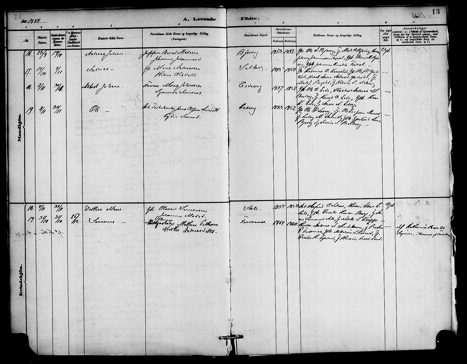 Gaular sokneprestembete, AV/SAB-A-80001/H/Haa: Parish register (official) no. C 1, 1882-1897, p. 13