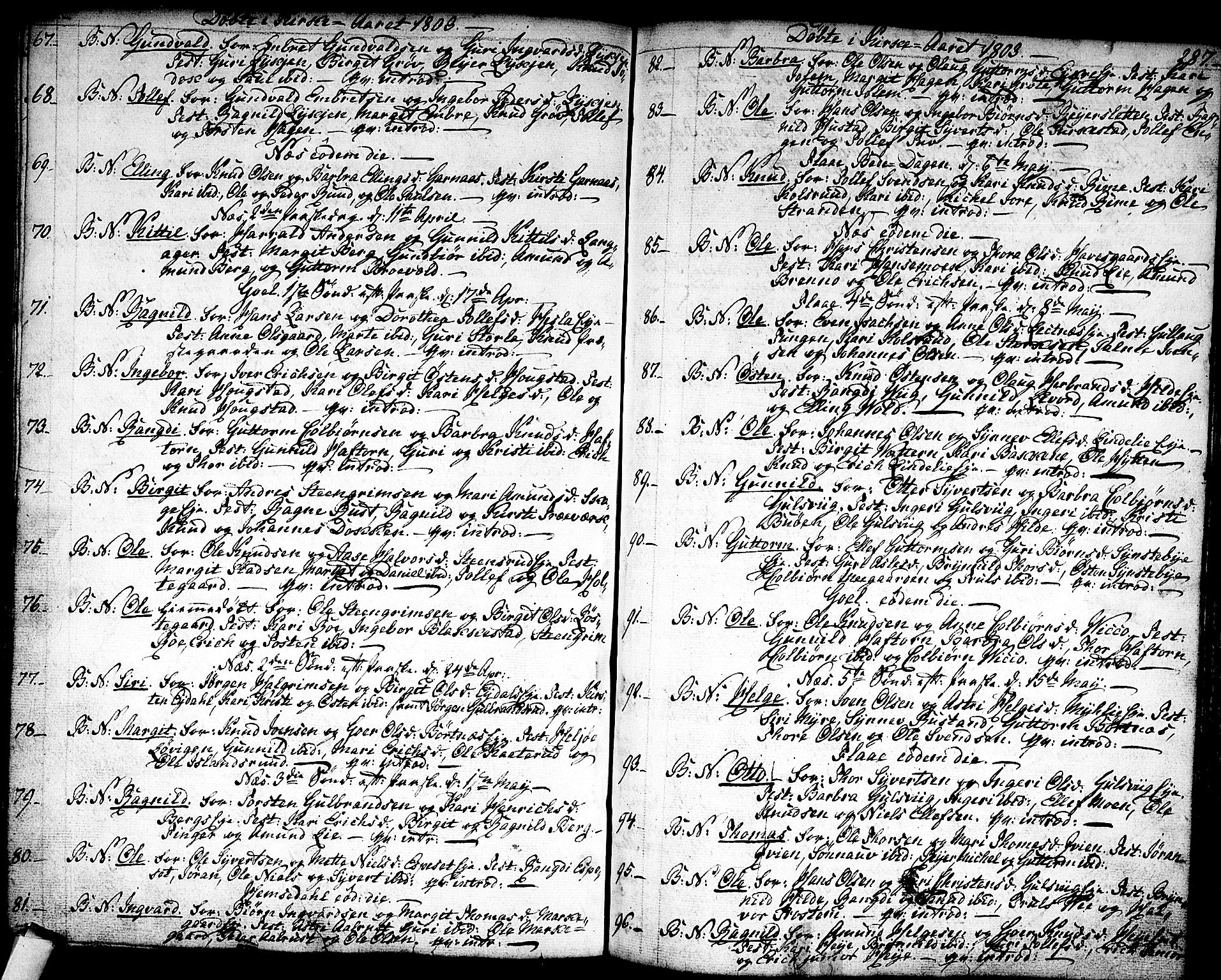 Nes kirkebøker, AV/SAKO-A-236/F/Fa/L0005: Parish register (official) no. 5, 1787-1807, p. 286-287