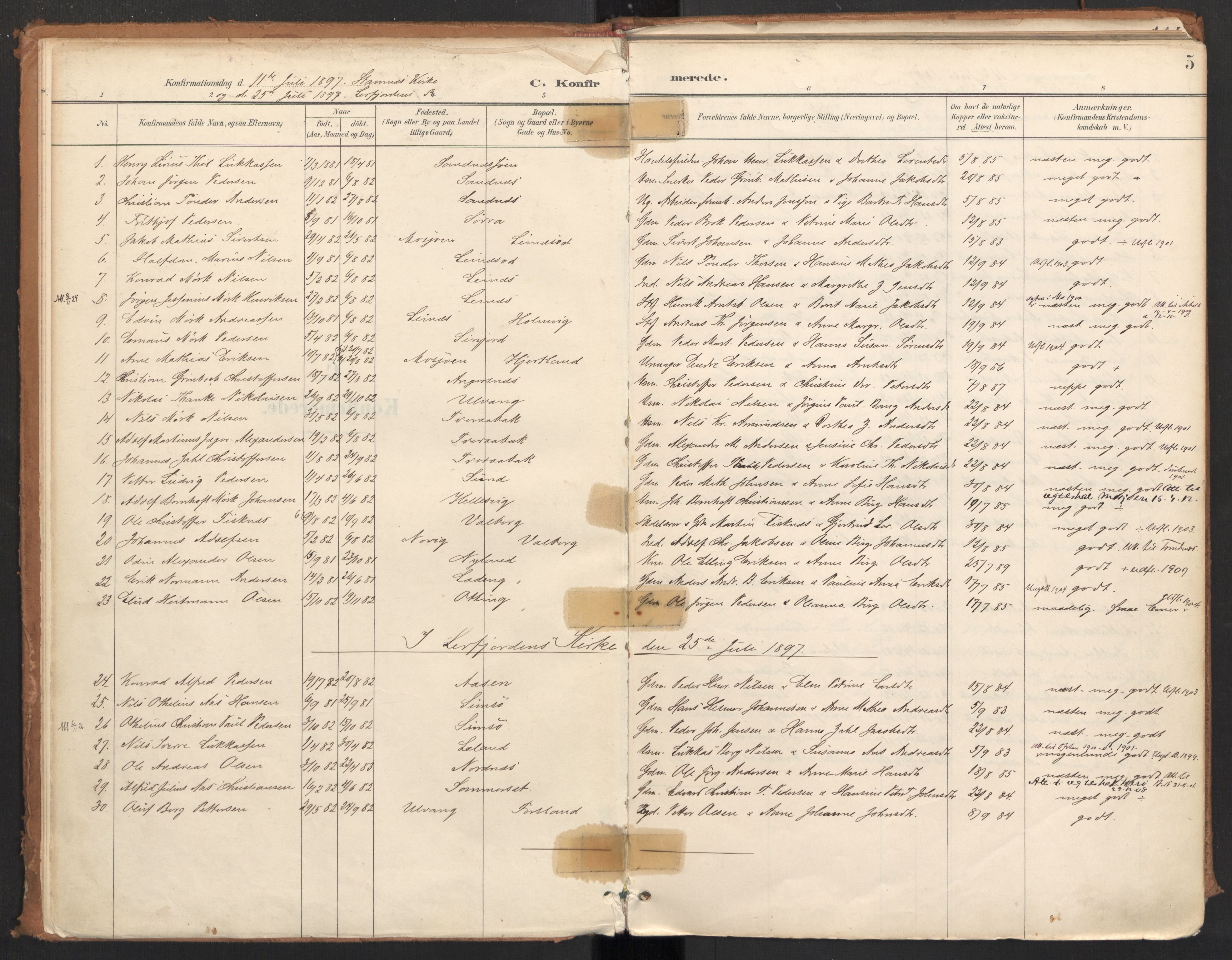 Ministerialprotokoller, klokkerbøker og fødselsregistre - Nordland, AV/SAT-A-1459/831/L0472: Parish register (official) no. 831A03, 1897-1912, p. 5