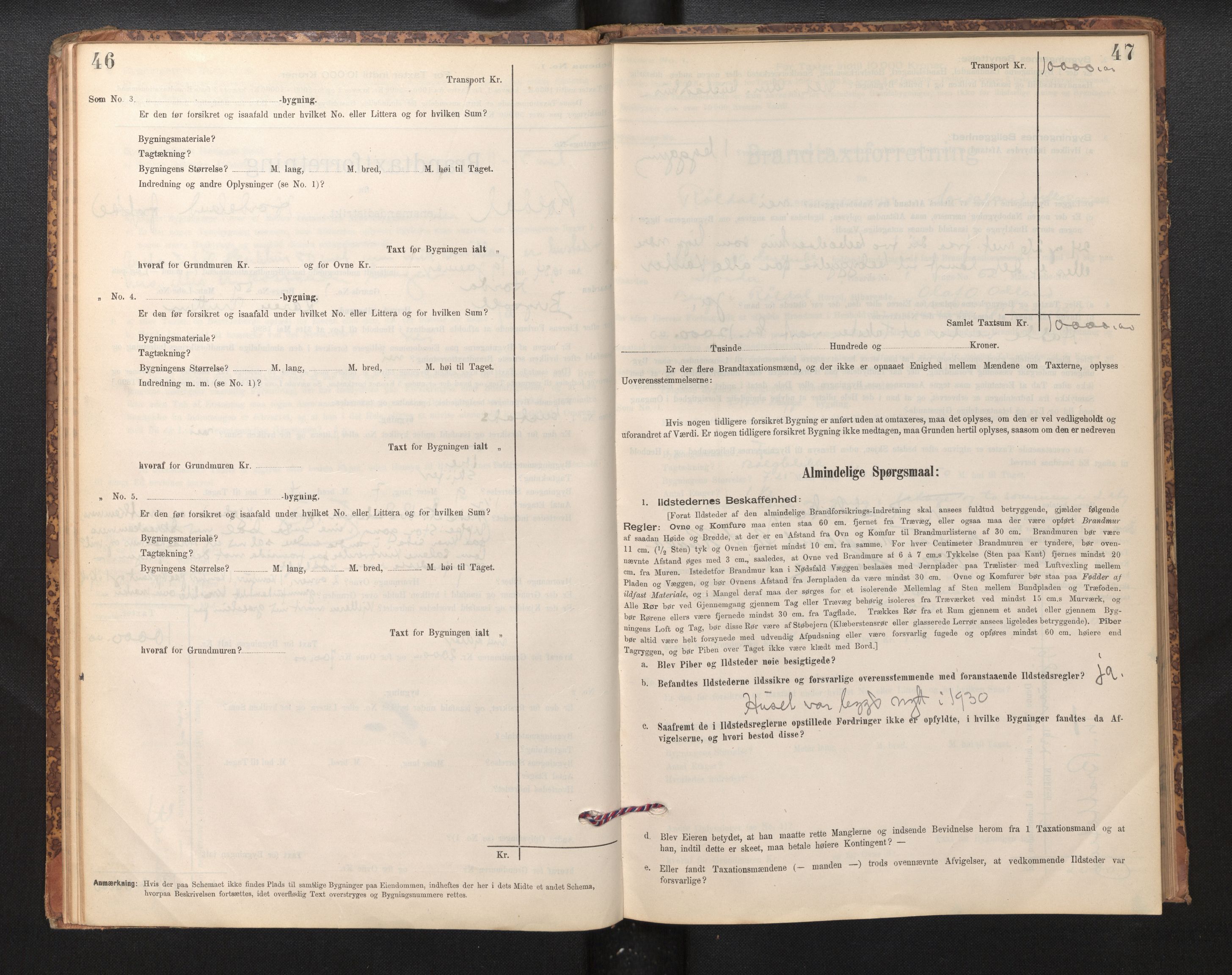 Lensmannen i Røldal, AV/SAB-A-34501/0012/L0003: Branntakstprotokoll, skjematakst, 1904-1936, p. 46-47